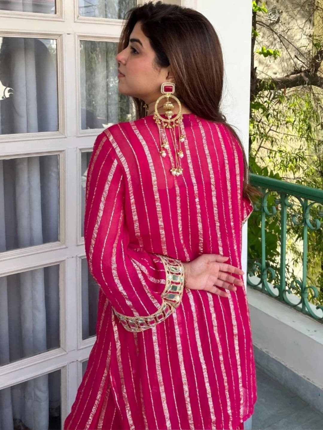 HERE&NOW Women Ethnic Motifs Regular Mirror Work Chanderi Silk Kurta with Sharara thumbnail 2