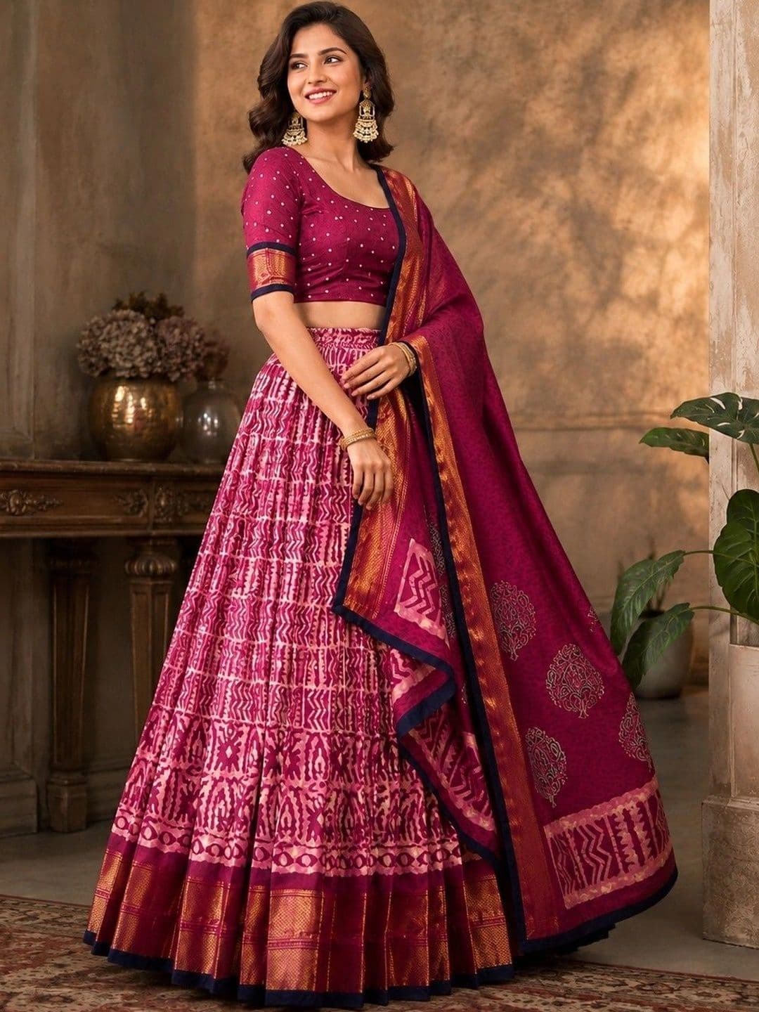 KALINI Embellished Ikat Ready to Wear Lehenga & Unstitched Blouse With Dupatta thumbnail 5