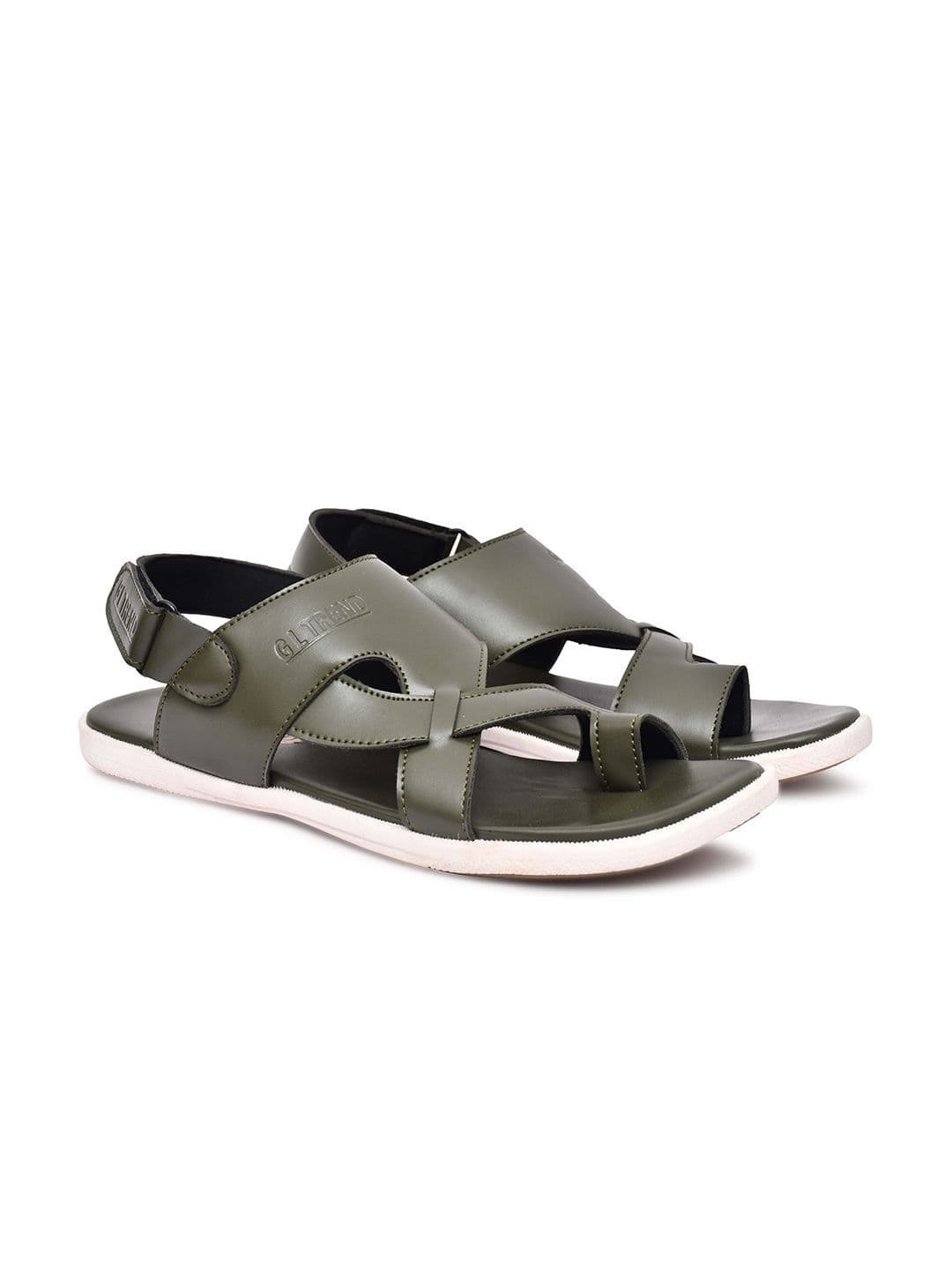 G L Trend Men Olive Solid Casual Comfort Sandals with Cross-Strap Design thumbnail 2