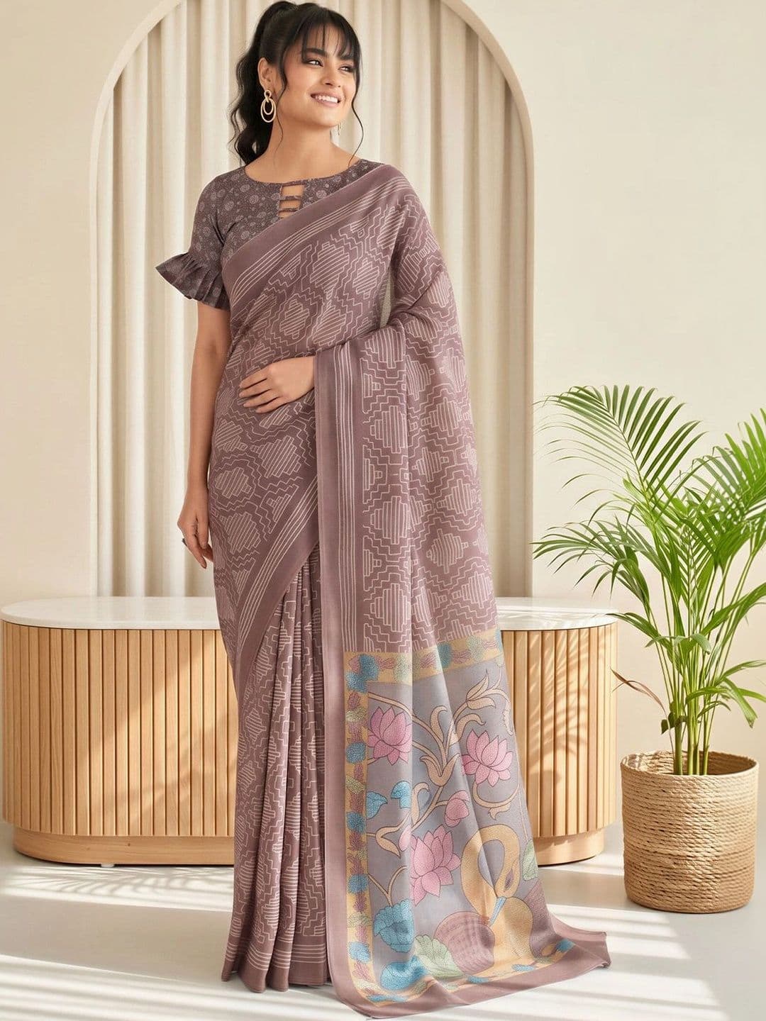 Sangria  Women Linen Blend Designer Saree thumbnail 6