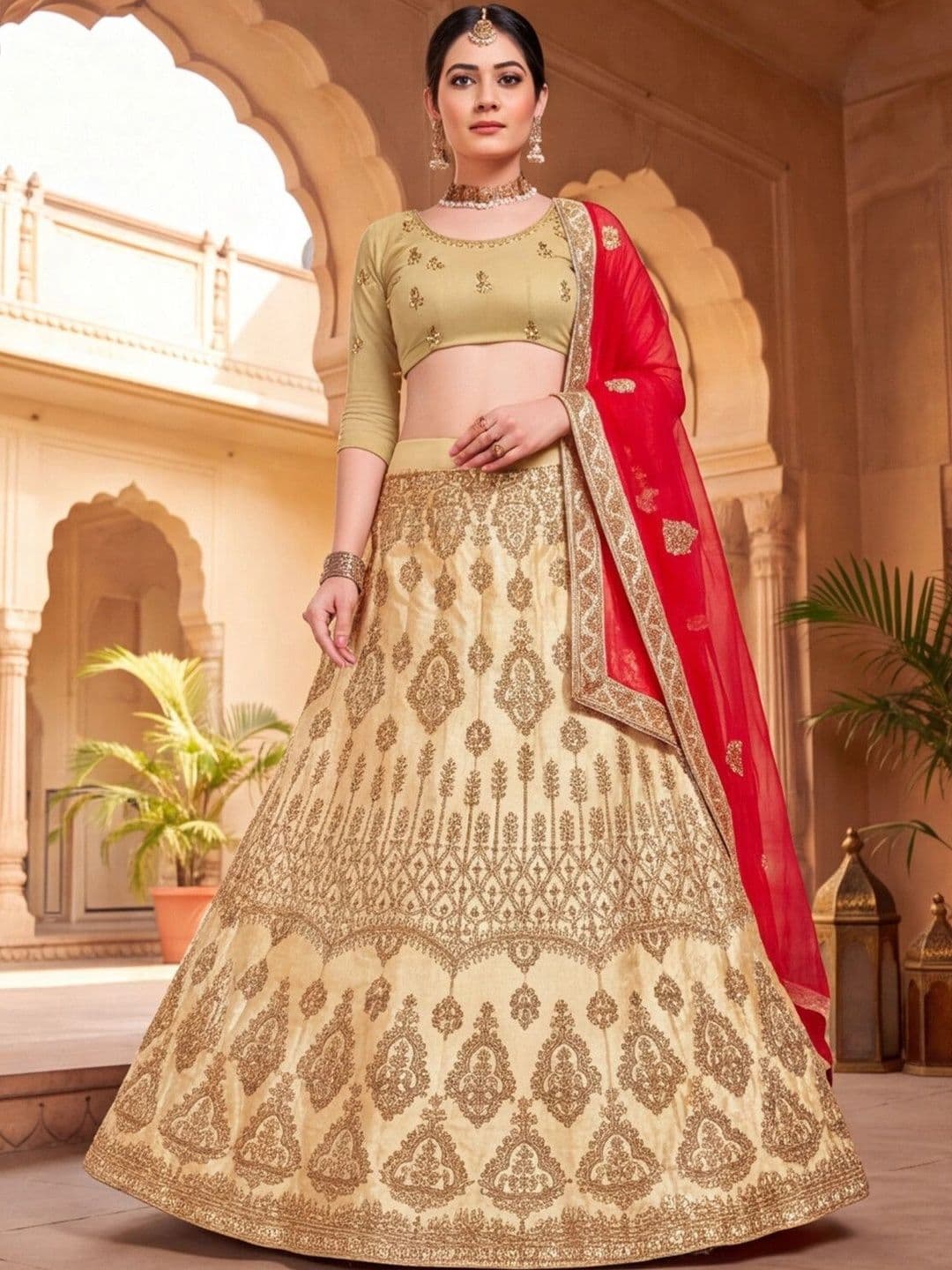 Anouk Rustic Embellished Semi-Stitched Lehenga & Unstitched Blouse With Dupatta thumbnail 5