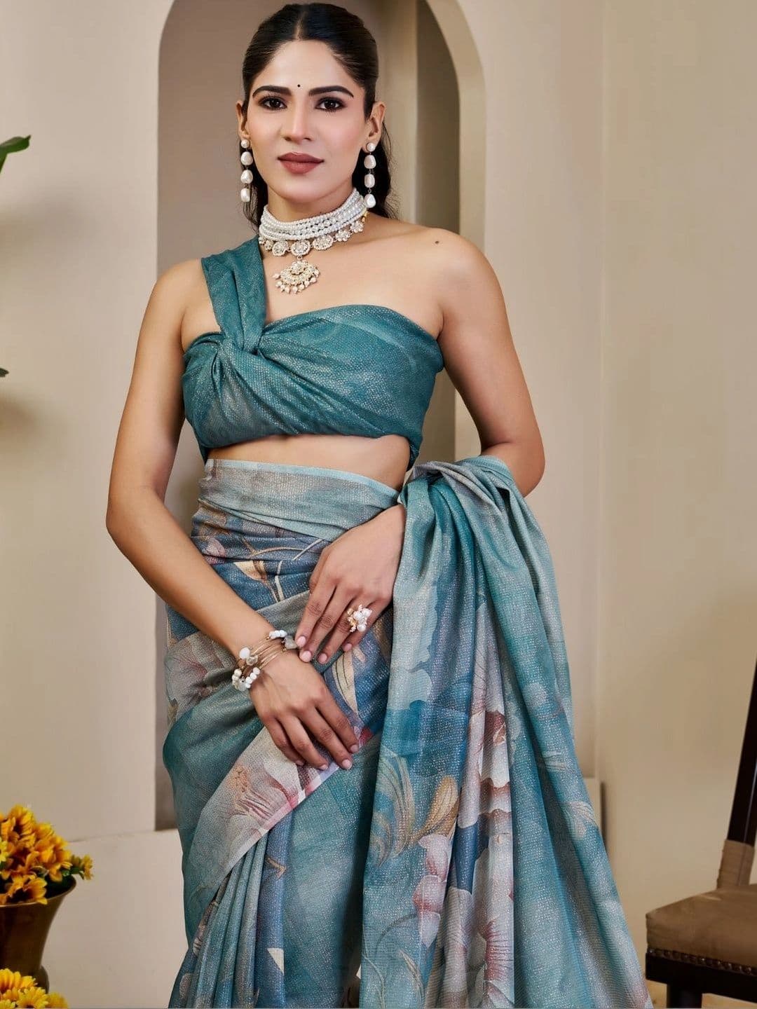ZAMUNA Floral Tissue Designer Bhagalpuri Saree thumbnail 3