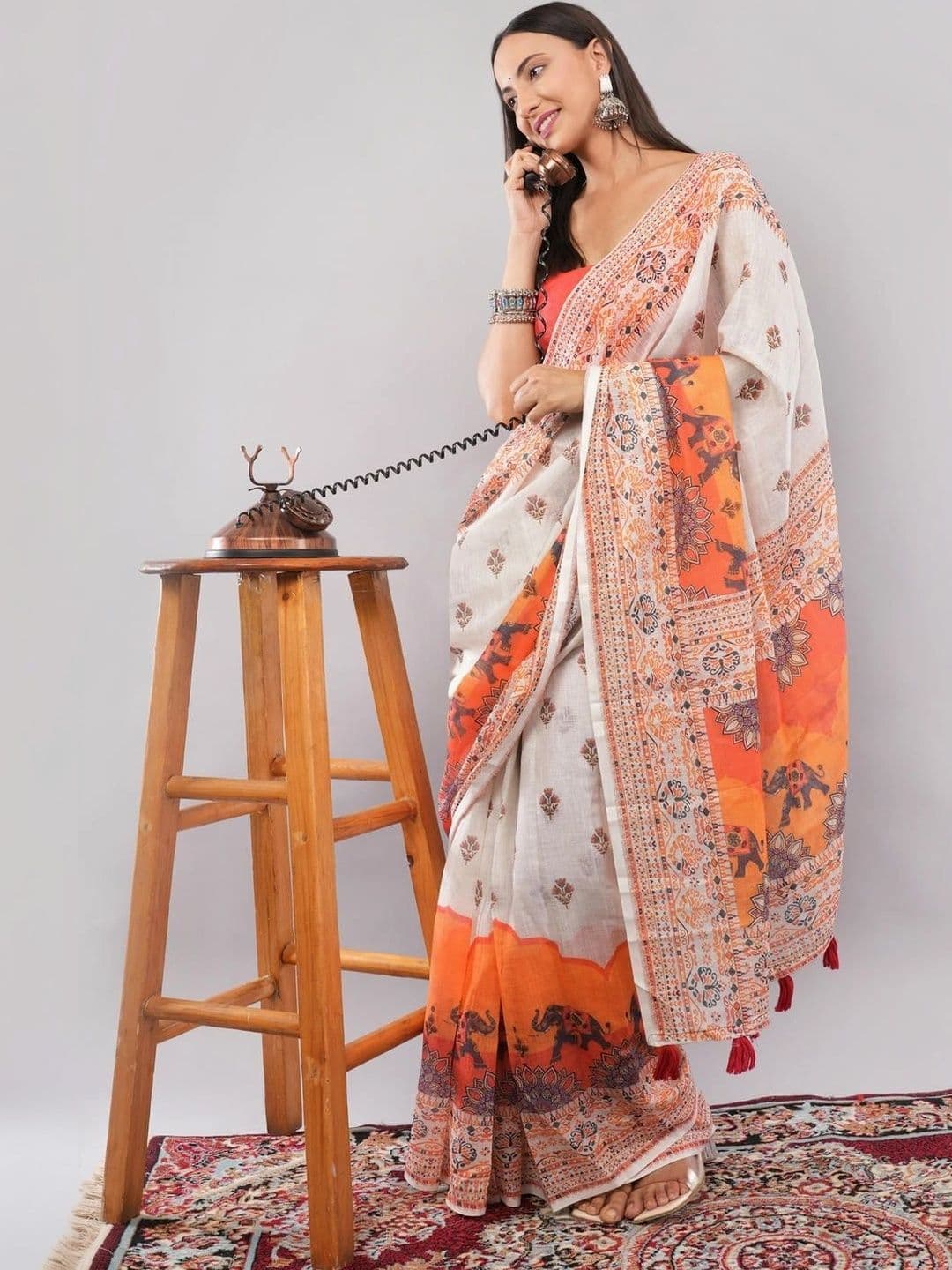 SAMANTHA Ethnic Motifs Linen Blend Saree thumbnail 6