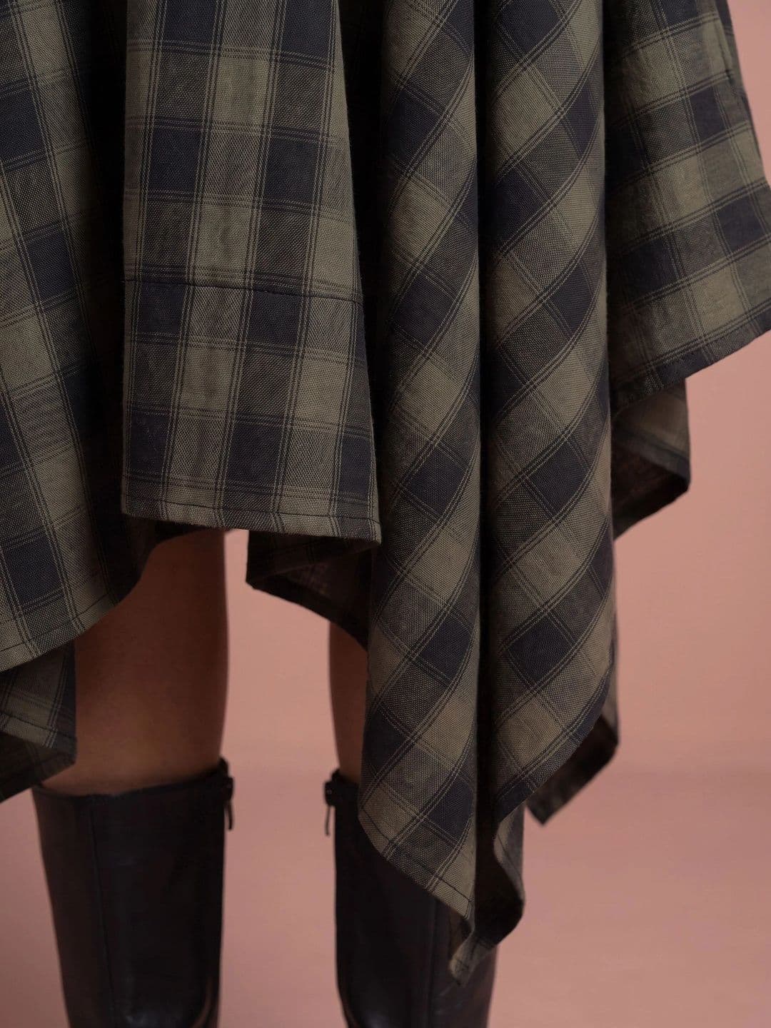 INUKA Women Pure Cotton Checked Summer Checks Midi Flared Skirt thumbnail 3