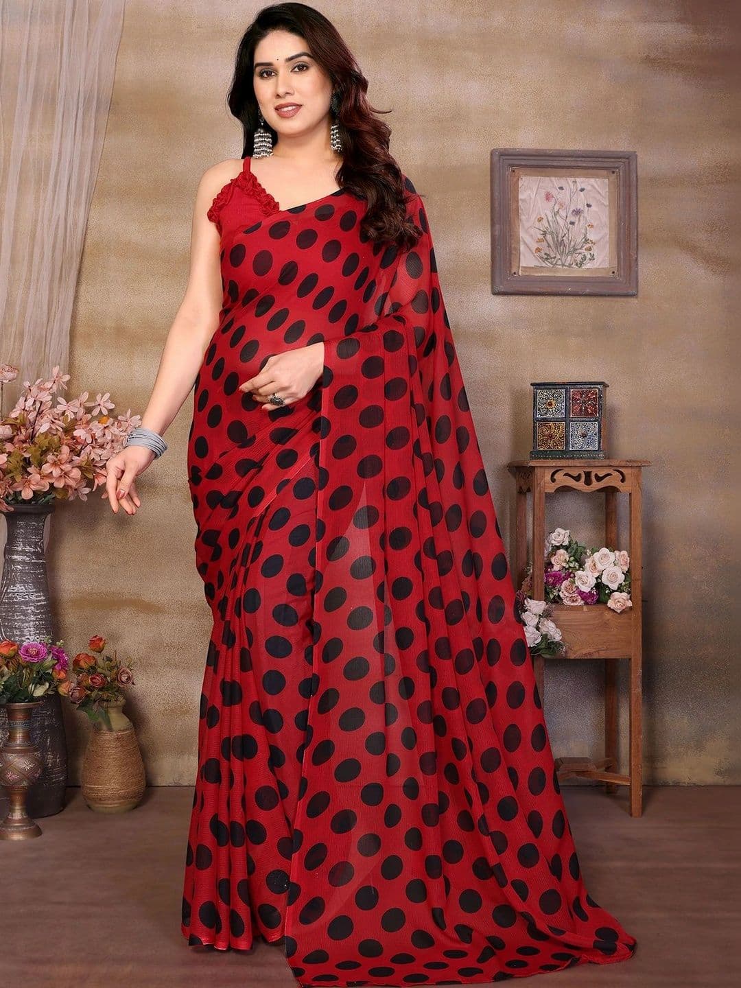 NIRVAAN Polka Dot Pure Georgette Saree - view 1