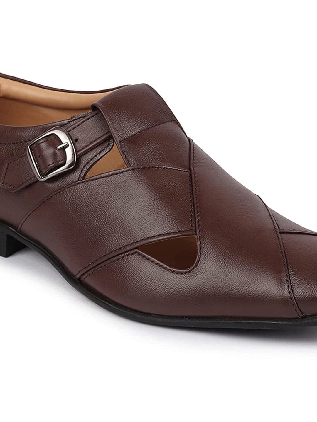 FAUSTO Men Brown Leather Shoe-Style Sandals thumbnail 5