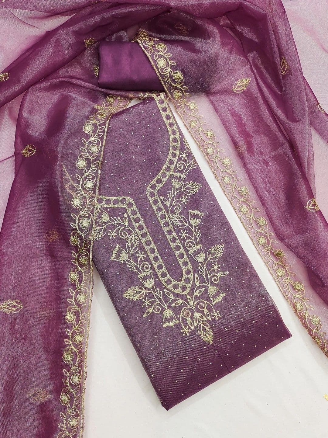 TAVAS Embroidered Organza Unstitched Dress Material thumbnail 4