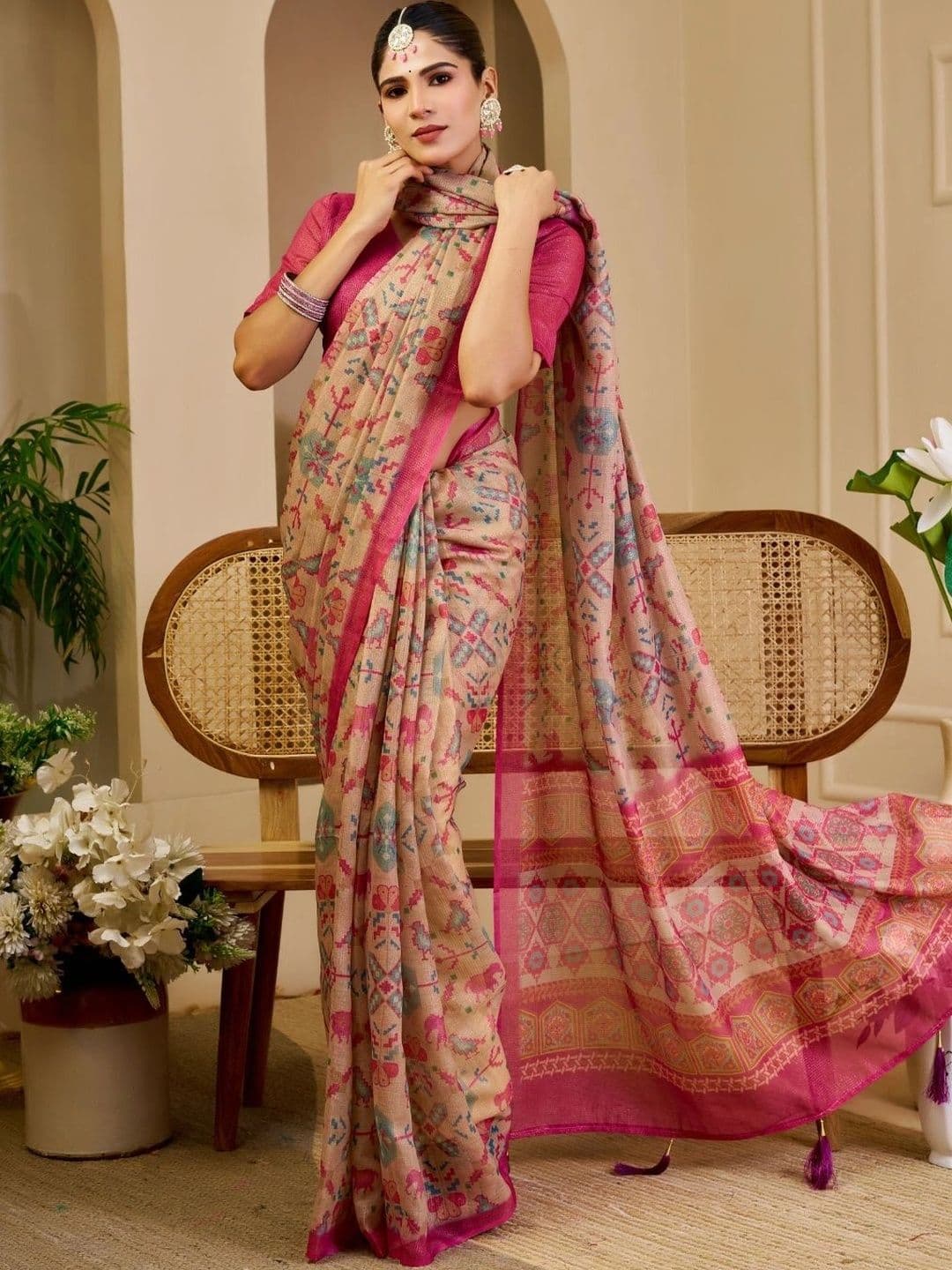 ZAMUNA Floral Tissue Designer Bhagalpuri Saree - view 1