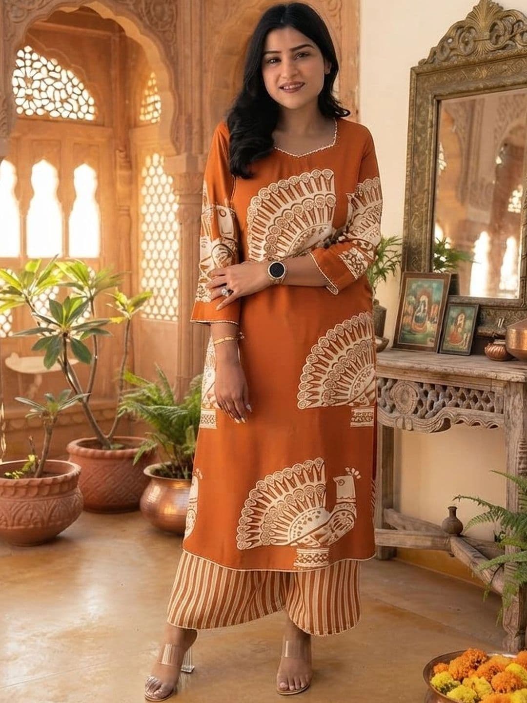 Parth Fab Women Ethnic Motifs Printed Regular Pure Cotton Kurta with Palazzos thumbnail 2