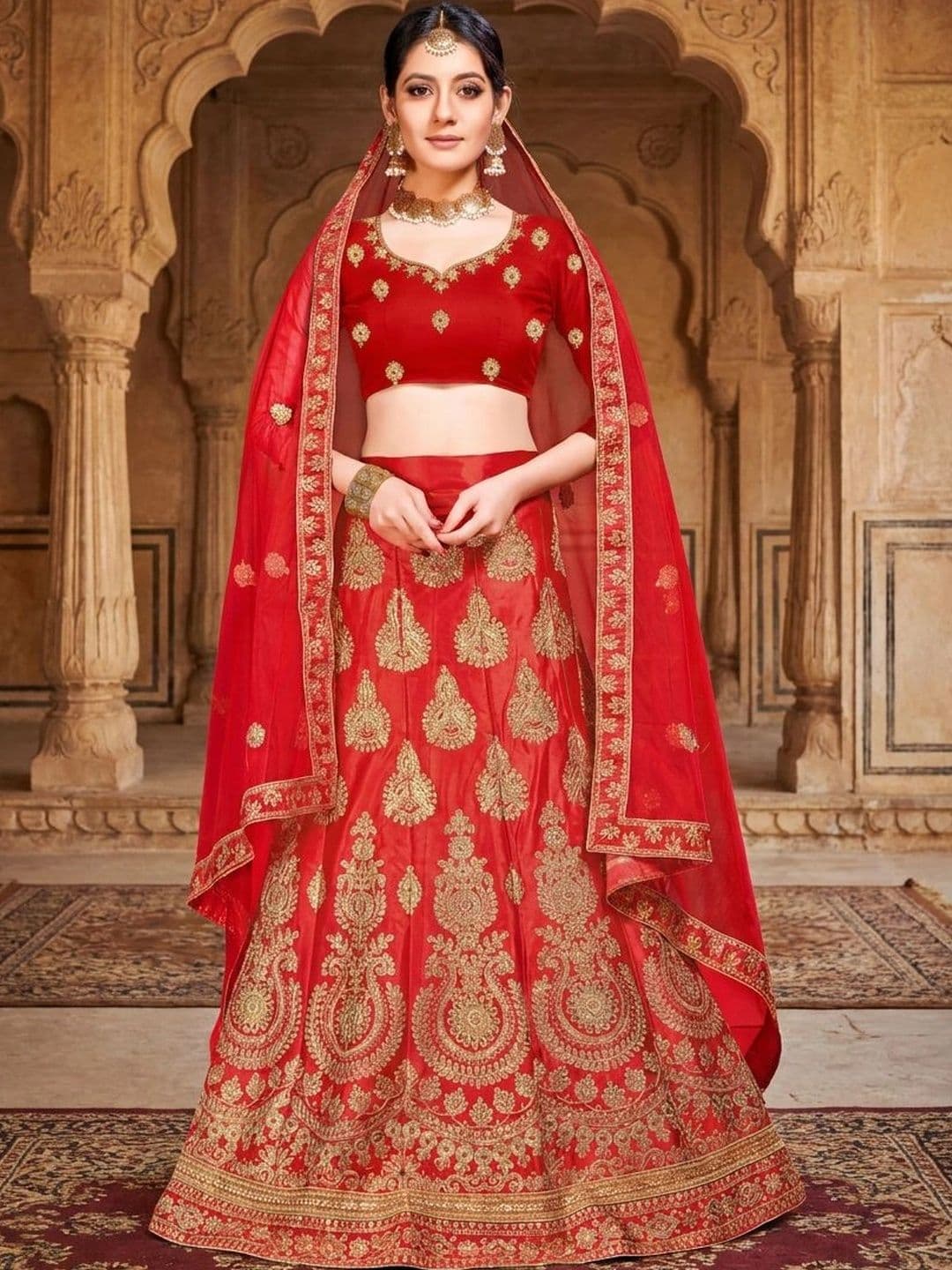 Anouk Rustic Embroidered Semi-Stitched Lehenga & Unstitched Blouse With Dupatta - view 1