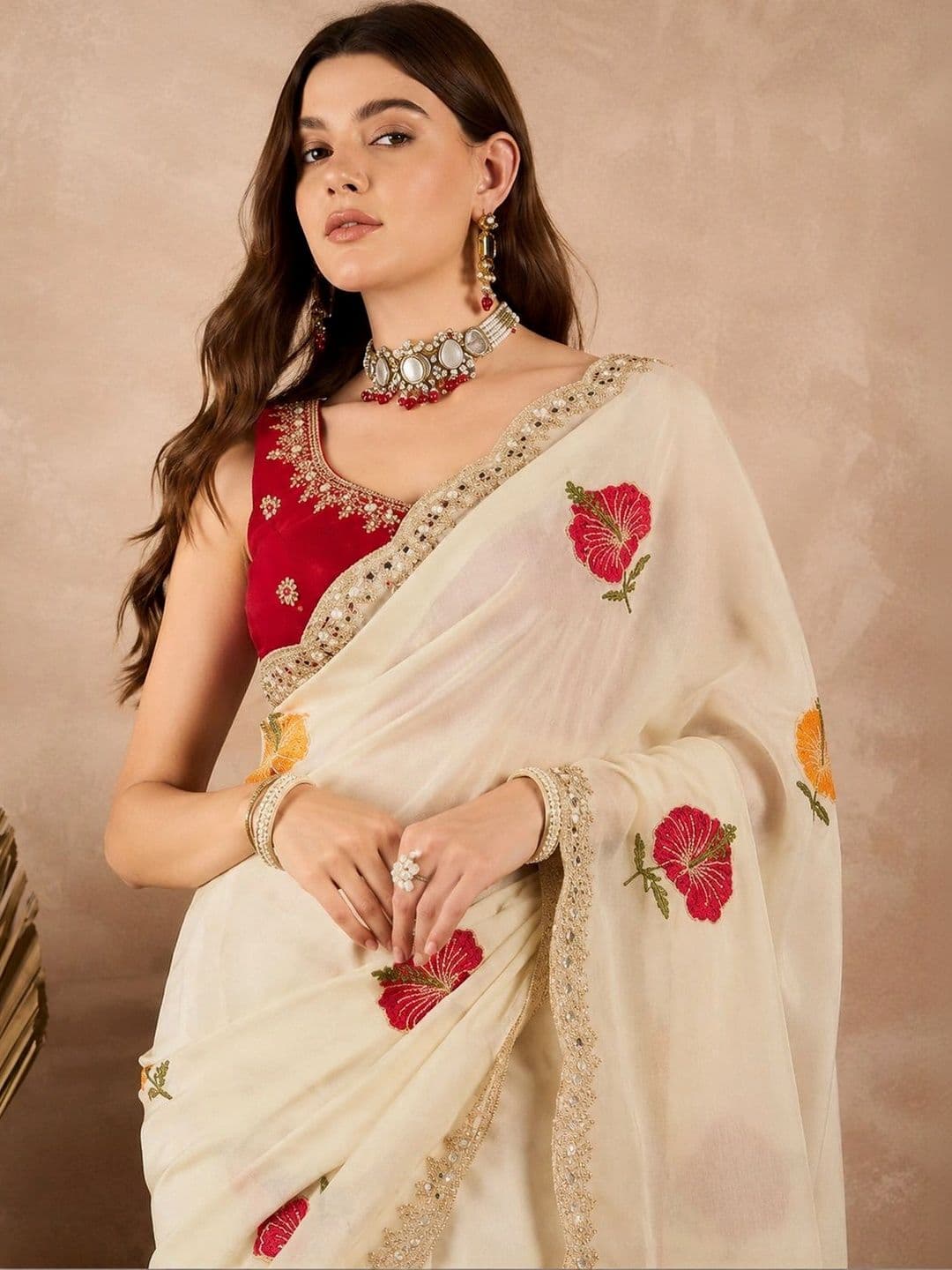 Tradivibe Floral Embroidered Pure Georgette Heavy Work Saree thumbnail 4