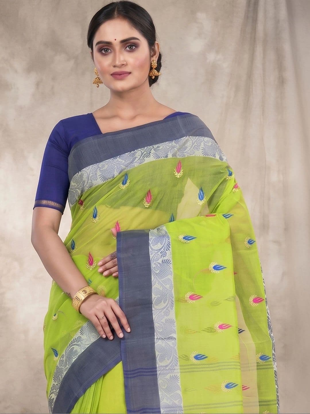 GitAsit Ethnic Motifs Woven Design Zari Pure Cotton Handloom Taant Saree thumbnail 5