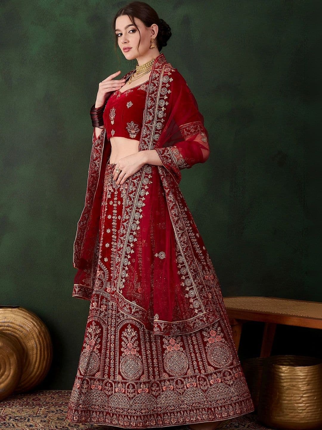 Anouk Rustic Embroidered Semi-Stitched Lehenga & Unstitched Blouse With Dupatta thumbnail 3