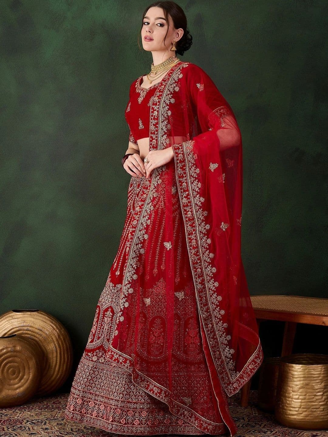 Anouk Rustic Embroidered Semi-Stitched Lehenga & Unstitched Blouse With Dupatta thumbnail 3