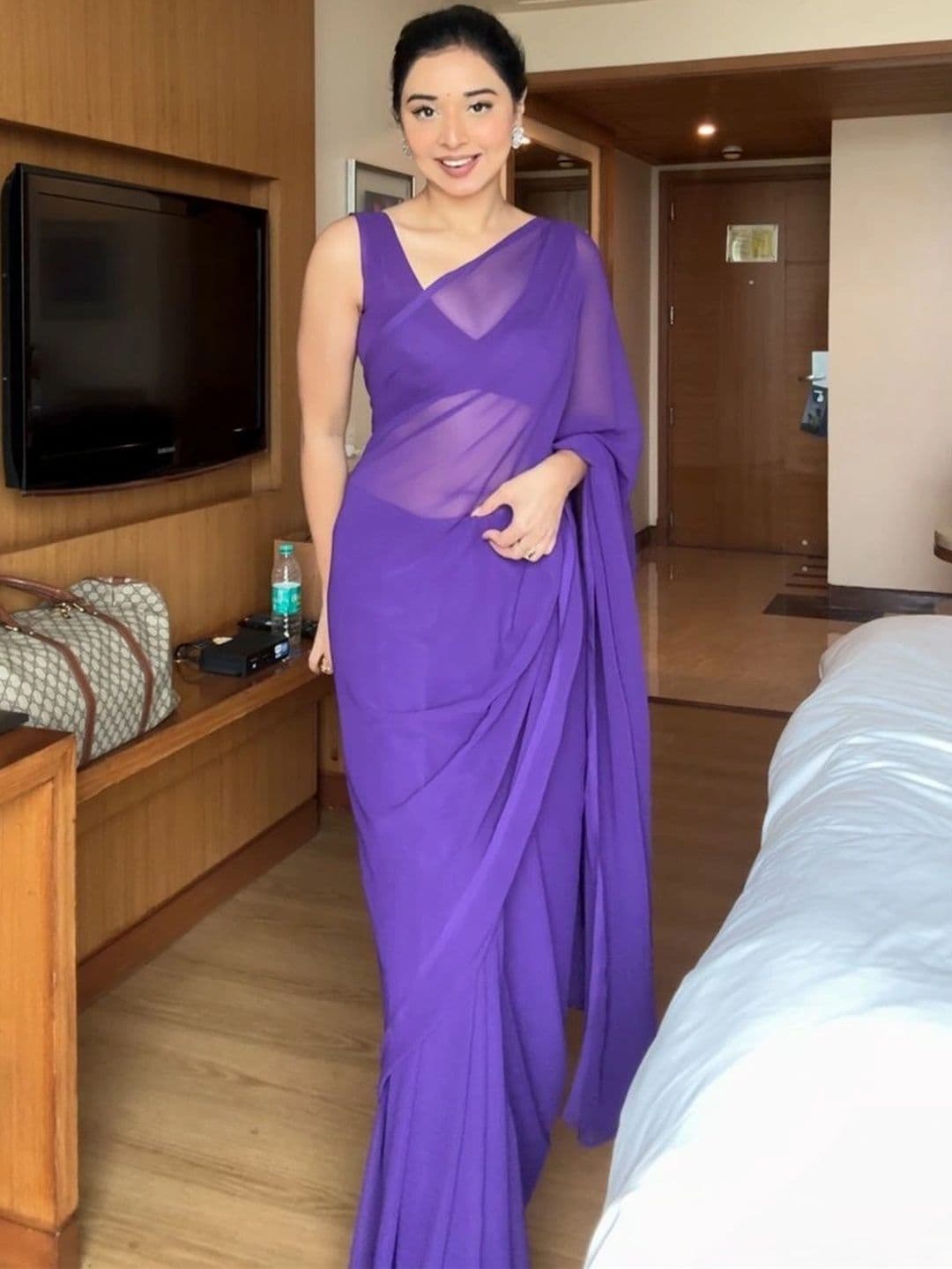 Sangria Poly Georgette Designer Maheshwari Saree thumbnail 5