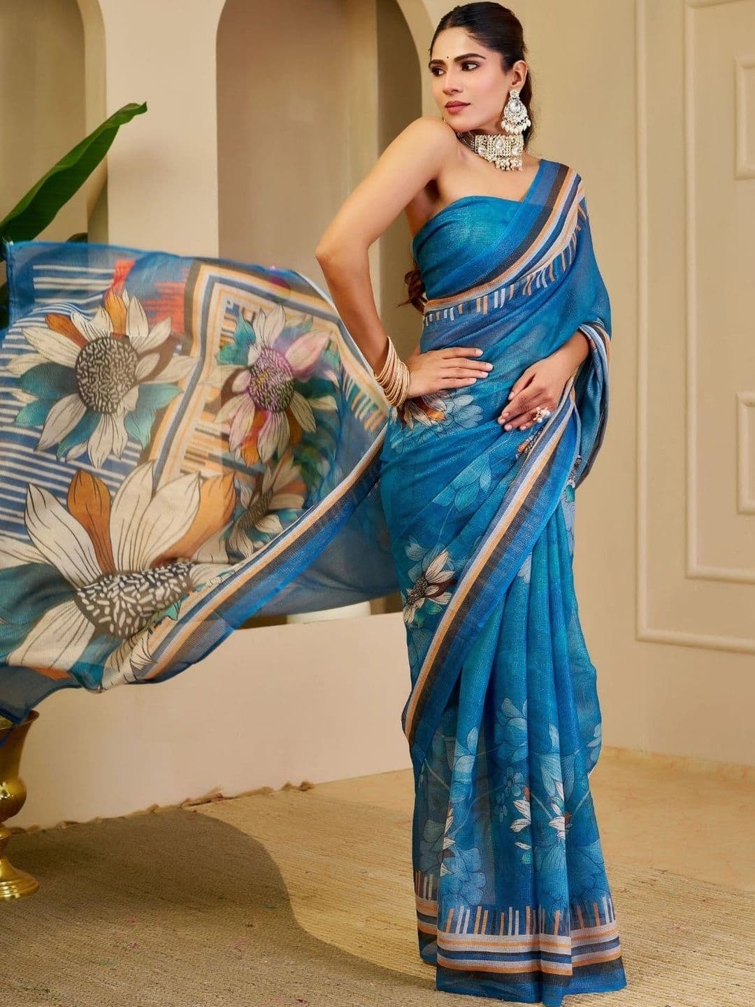 ZAMUNA Floral Tissue Designer Bhagalpuri Saree thumbnail 6