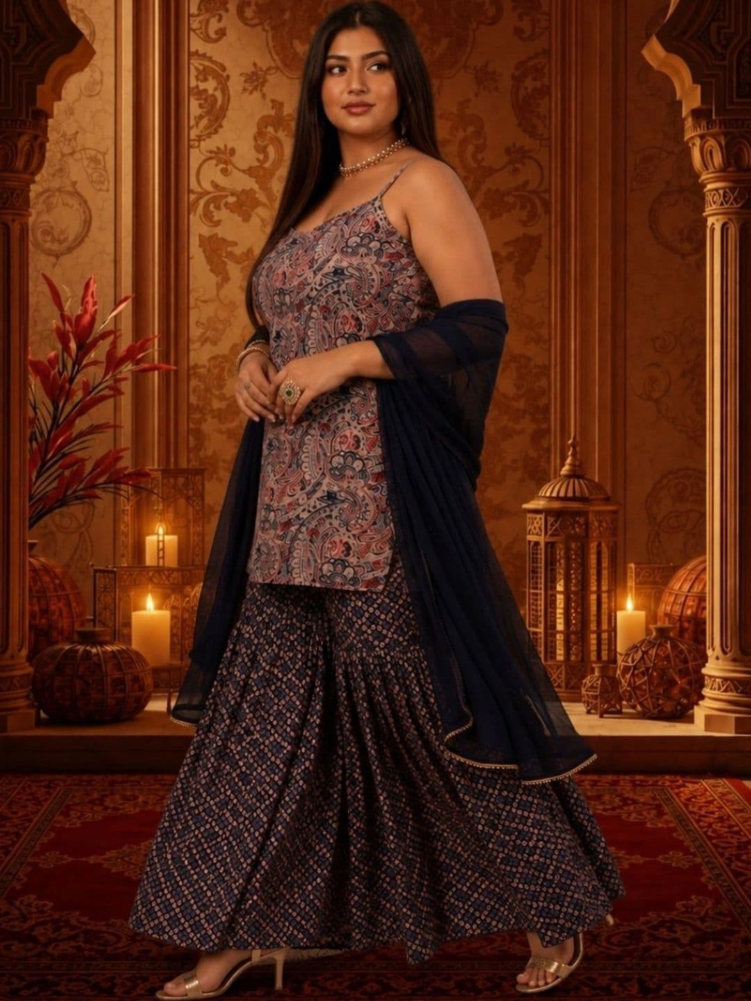 indo street Women Paisley Printed Regular Kurti with Sharara & With Dupatta thumbnail 4