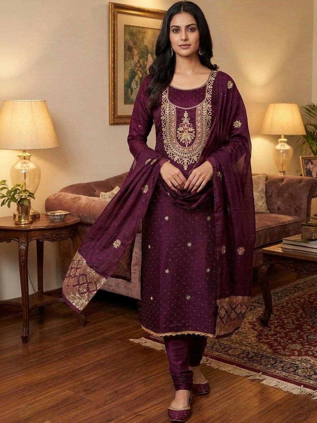 TAVAS Embroidered Unstitched Dress Material - view 1