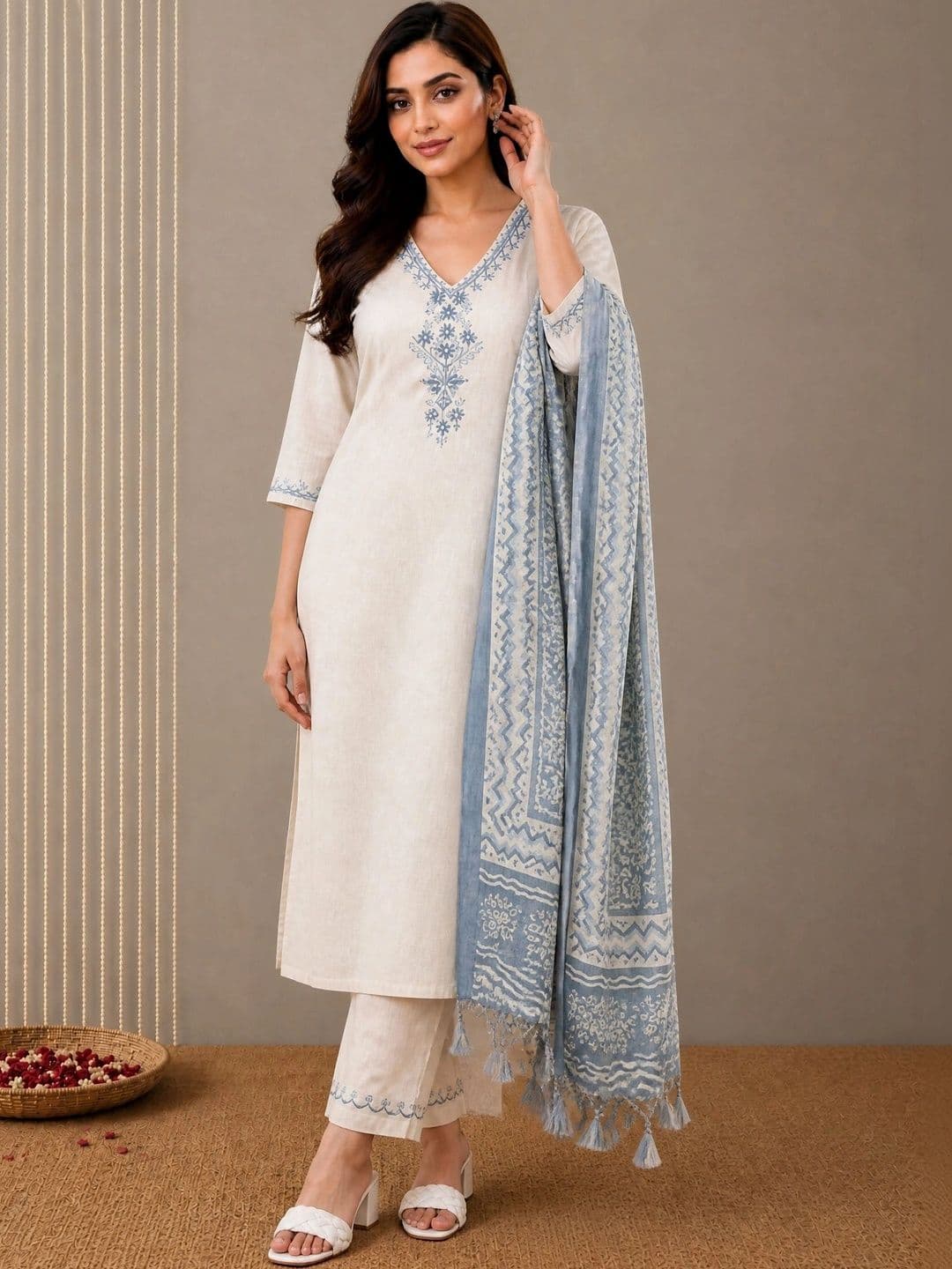 Anouk Mirage Women Ethnic Motifs Embroidered Pure Cotton Kurta with Trousers With Dupatta - view 1