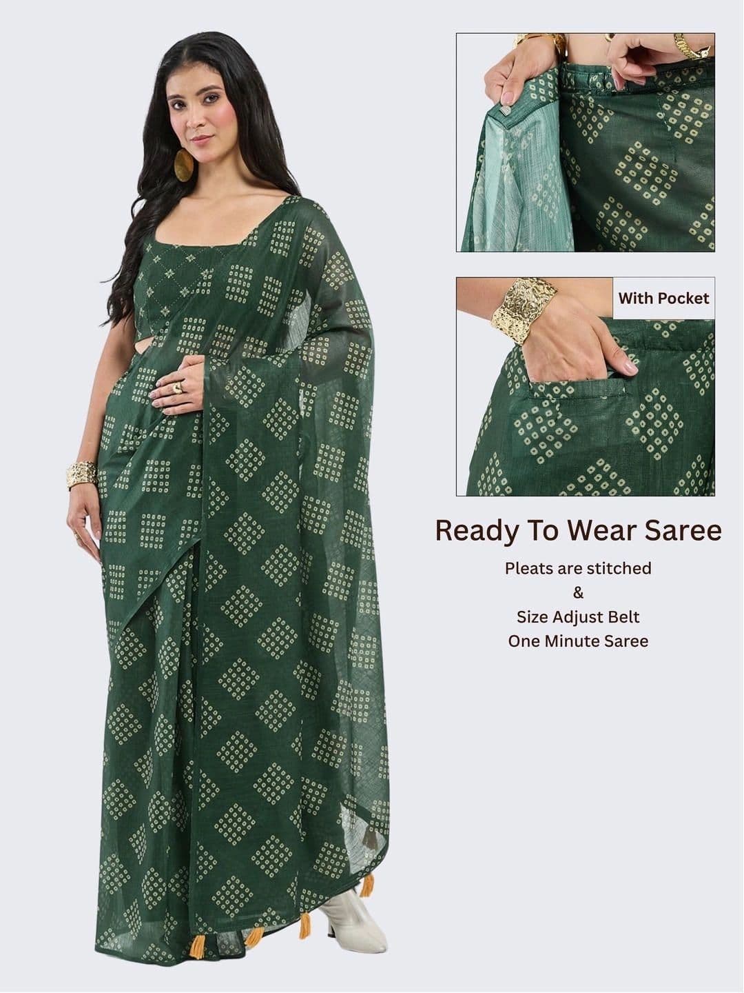 SAMANTHA Bandhani Linen Blend Belted Saree thumbnail 4