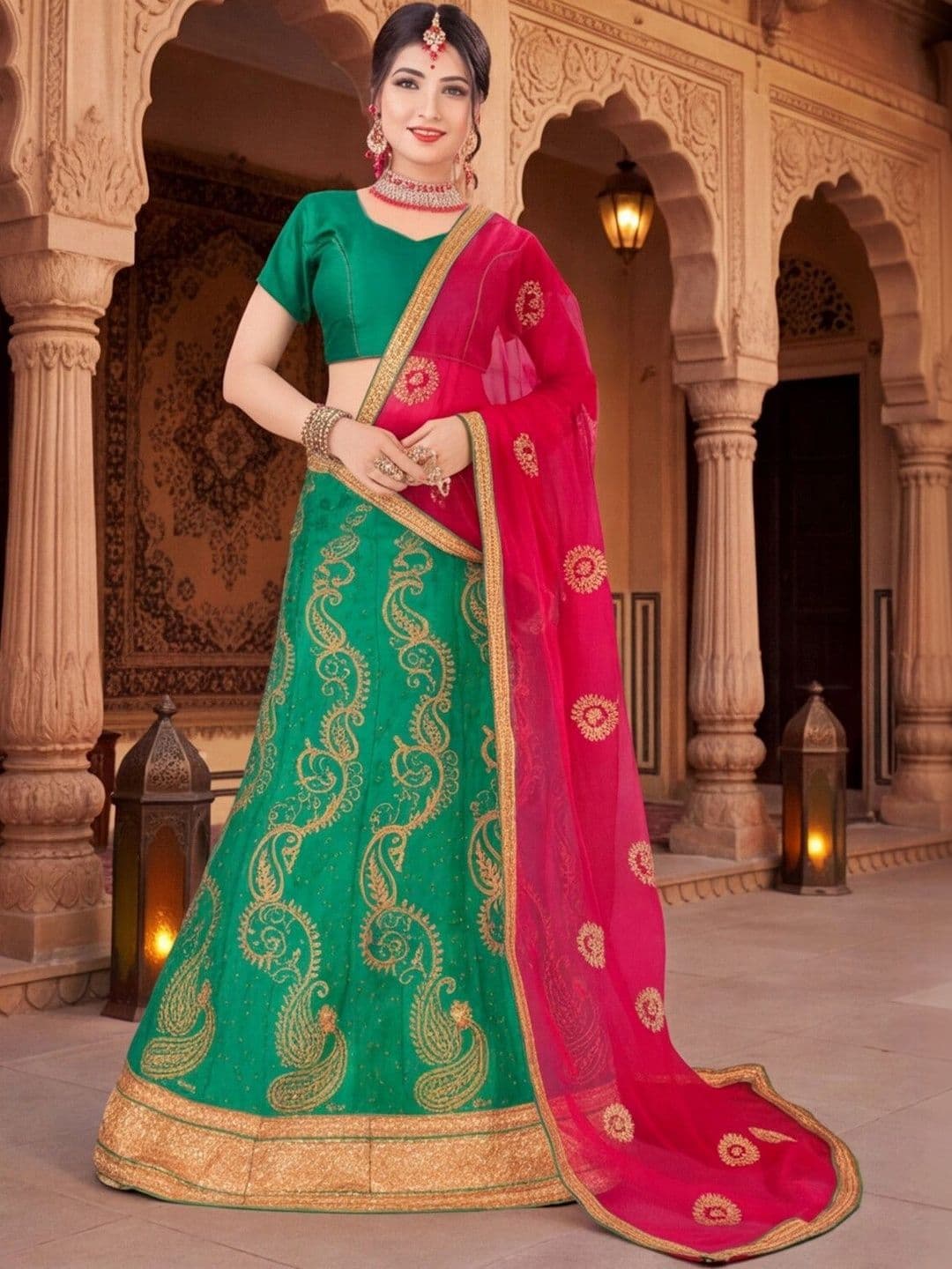 Anouk Rustic Thread Work Semi-Stitched Lehenga & Unstitched Blouse With Dupatta thumbnail 5