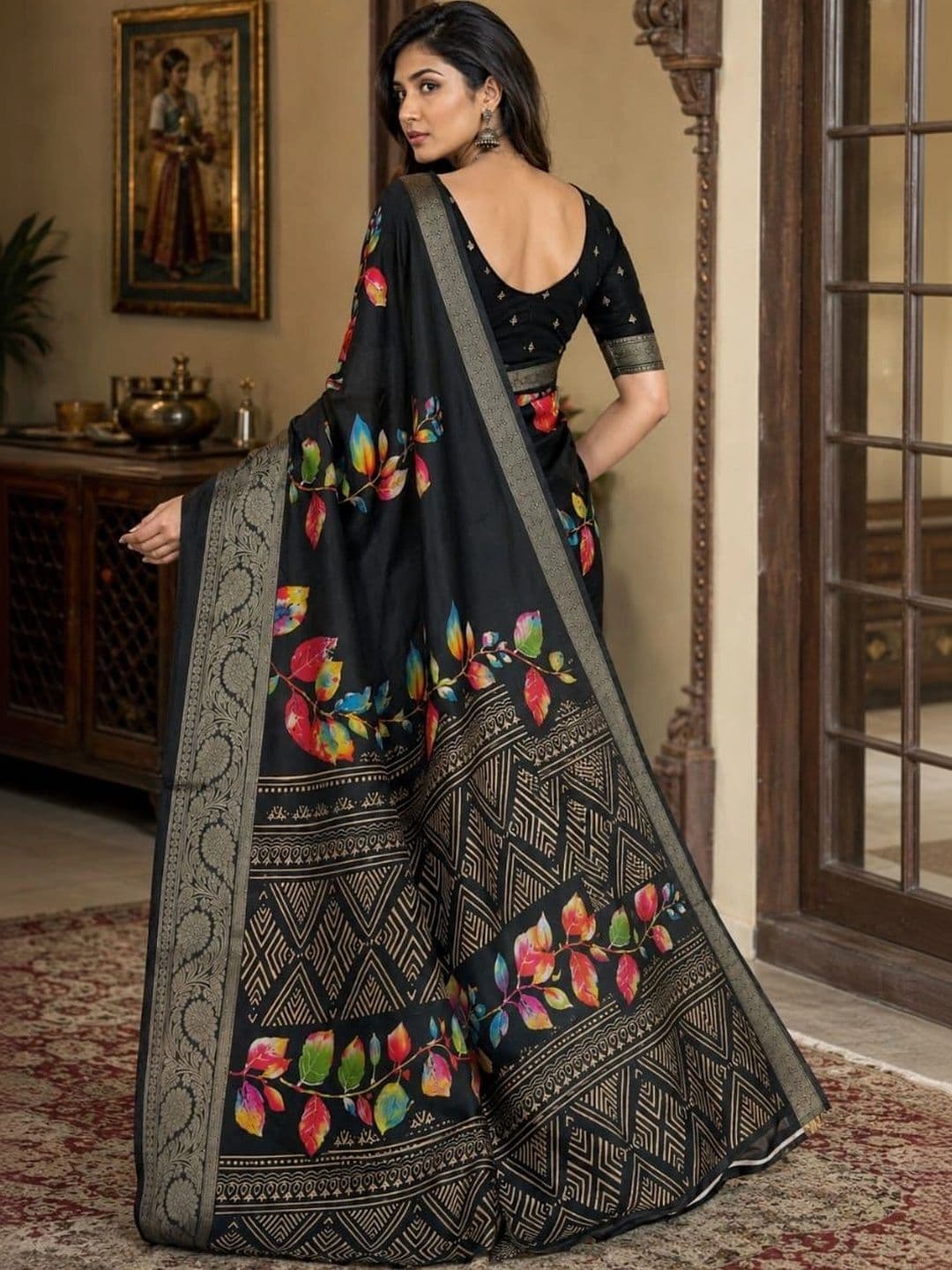 POSHKALA Floral Silk Cotton Saree thumbnail 4