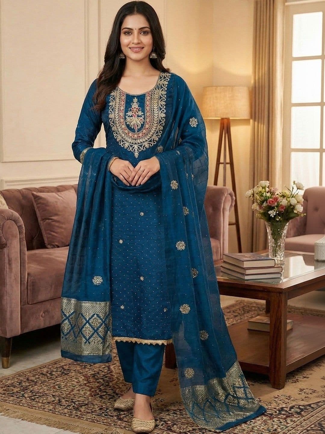 TAVAS Embroidered Unstitched Dress Material - view 1