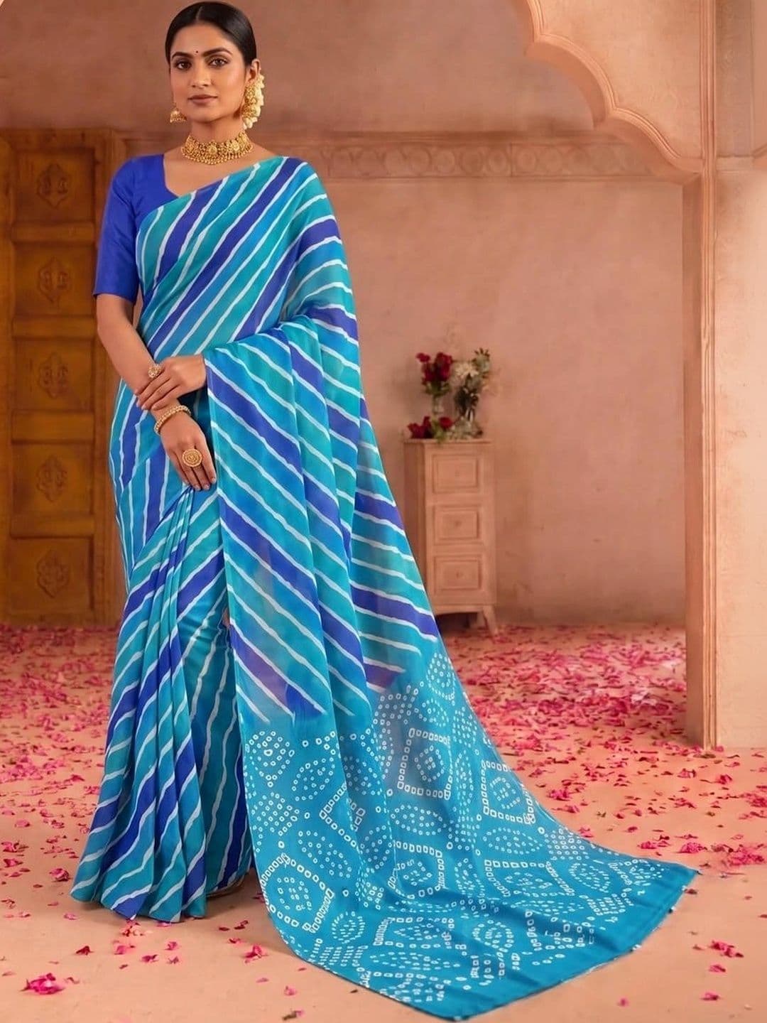 SAMANTHA Leheriya Poly Georgette Leheriya Saree thumbnail 7