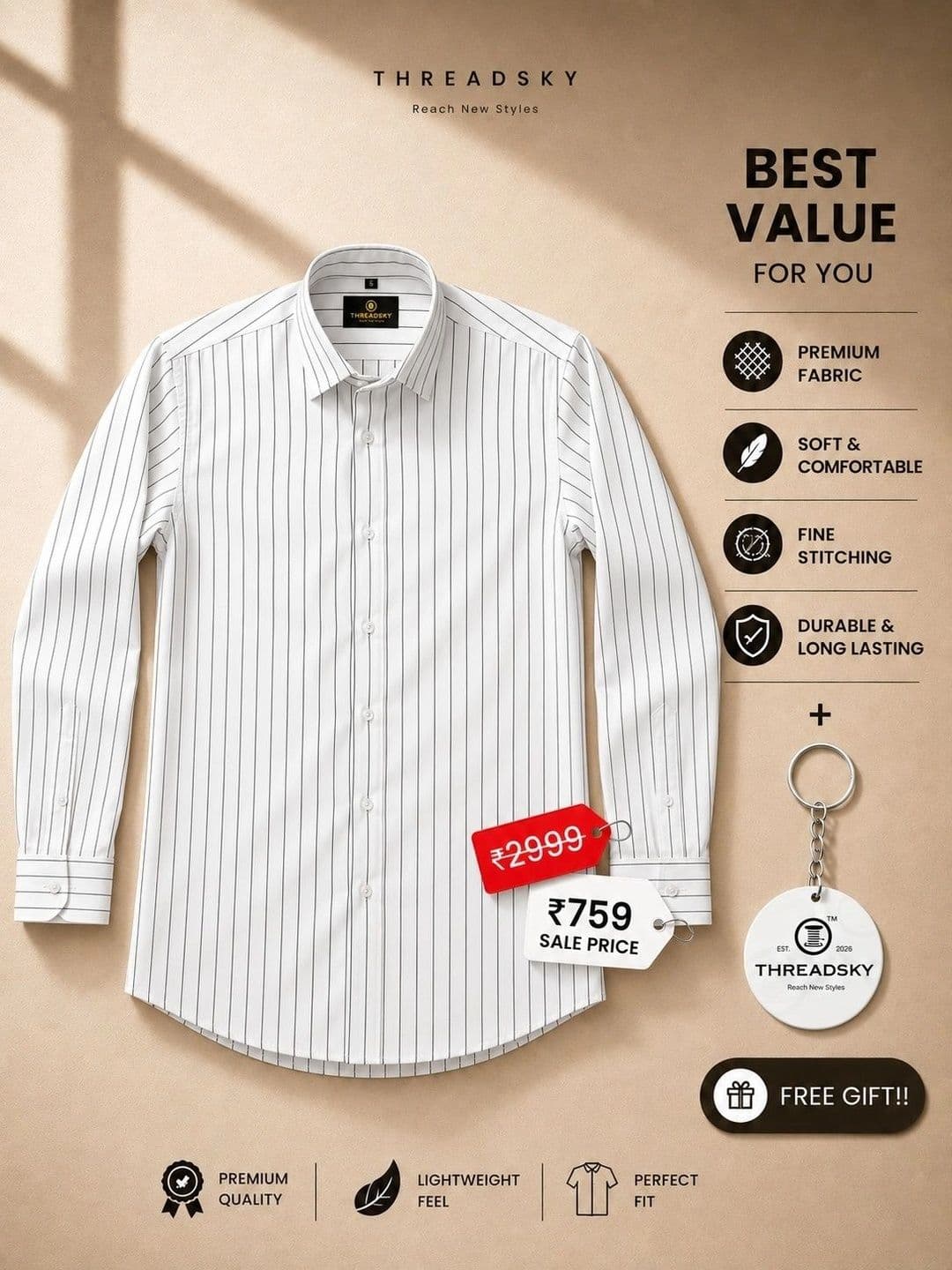 Threadsky Men Classic Striped Casual Shirt thumbnail 4