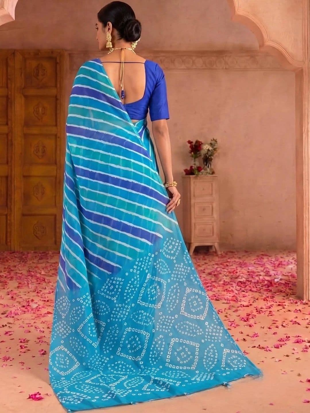 SAMANTHA Leheriya Poly Georgette Leheriya Saree thumbnail 5