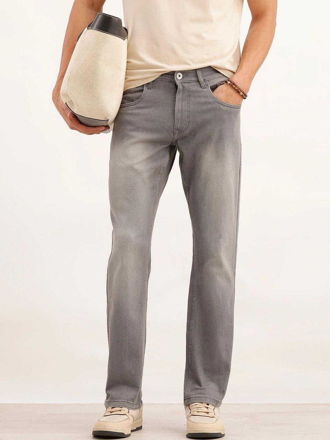 WROGN Men Straight Fit Mid-Rise Low Distress Stretchable Jeans - view 1