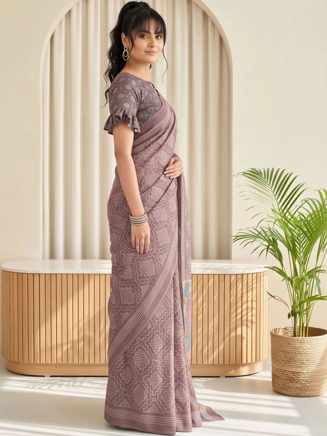 Sangria  Women Linen Blend Designer Saree thumbnail 3