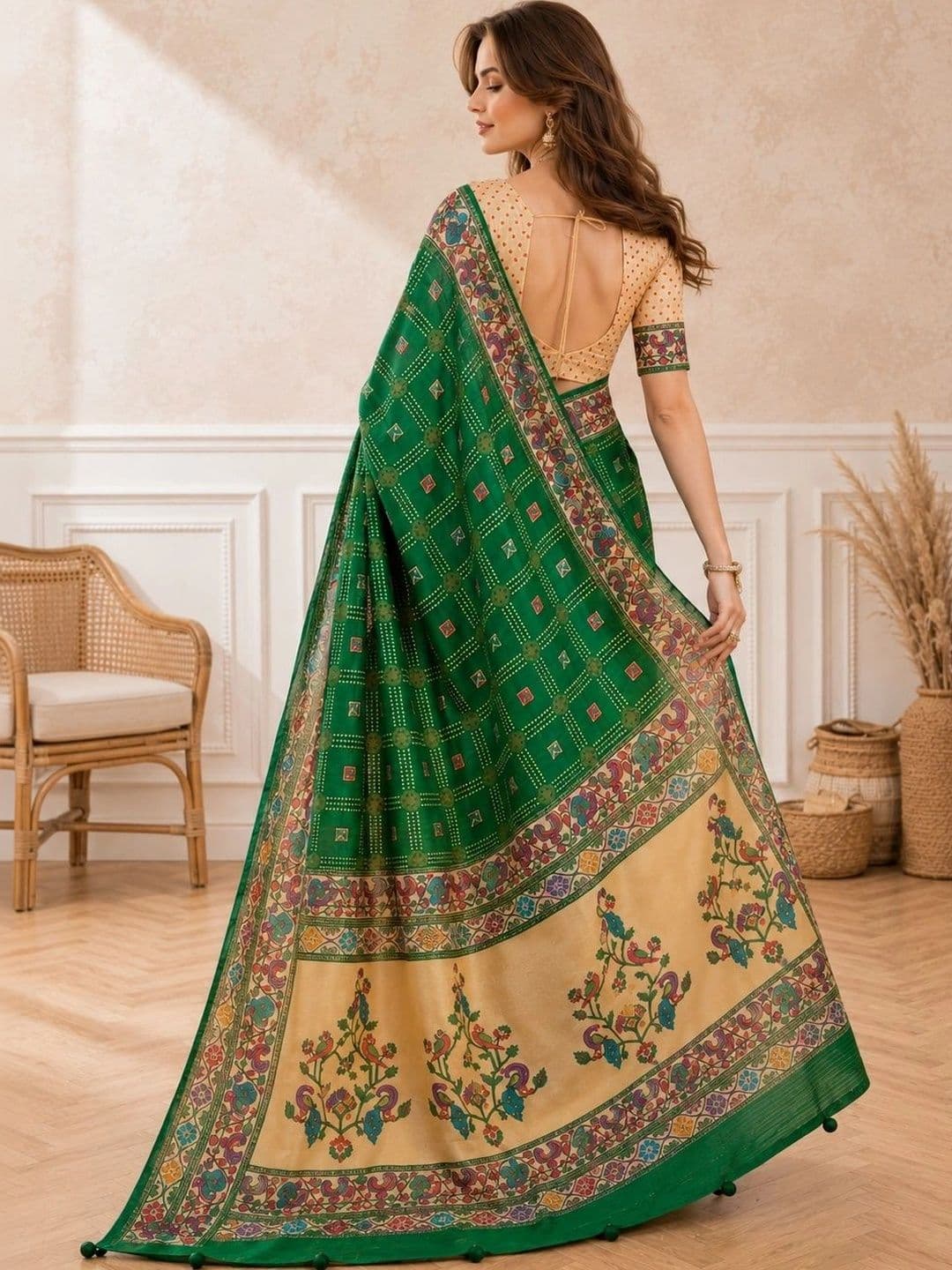all about you Women Ethnic Motifs Zari Silk Blend Designer Paithani Saree with Tassels thumbnail 3