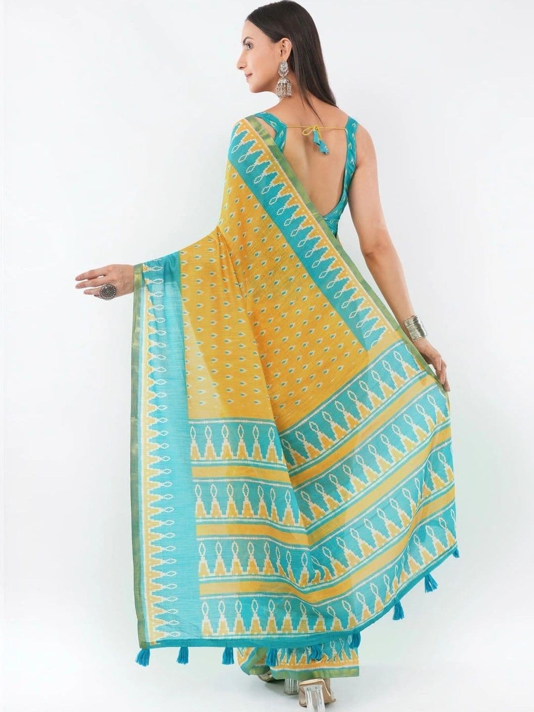 SAMANTHA Ethnic Motifs Linen Blend Belted Saree thumbnail 5