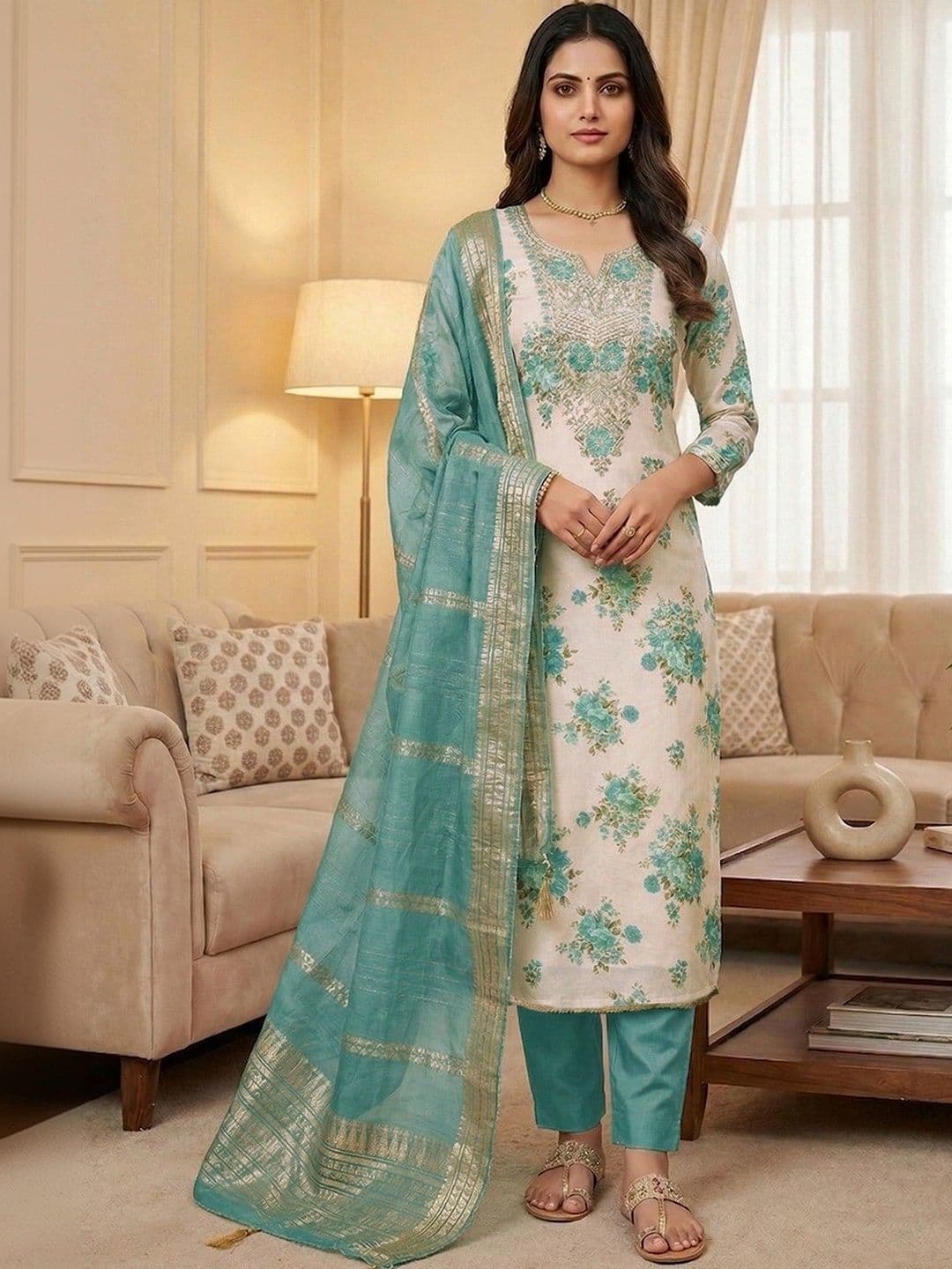 TAVAS Embroidered Unstitched Dress Material - view 1