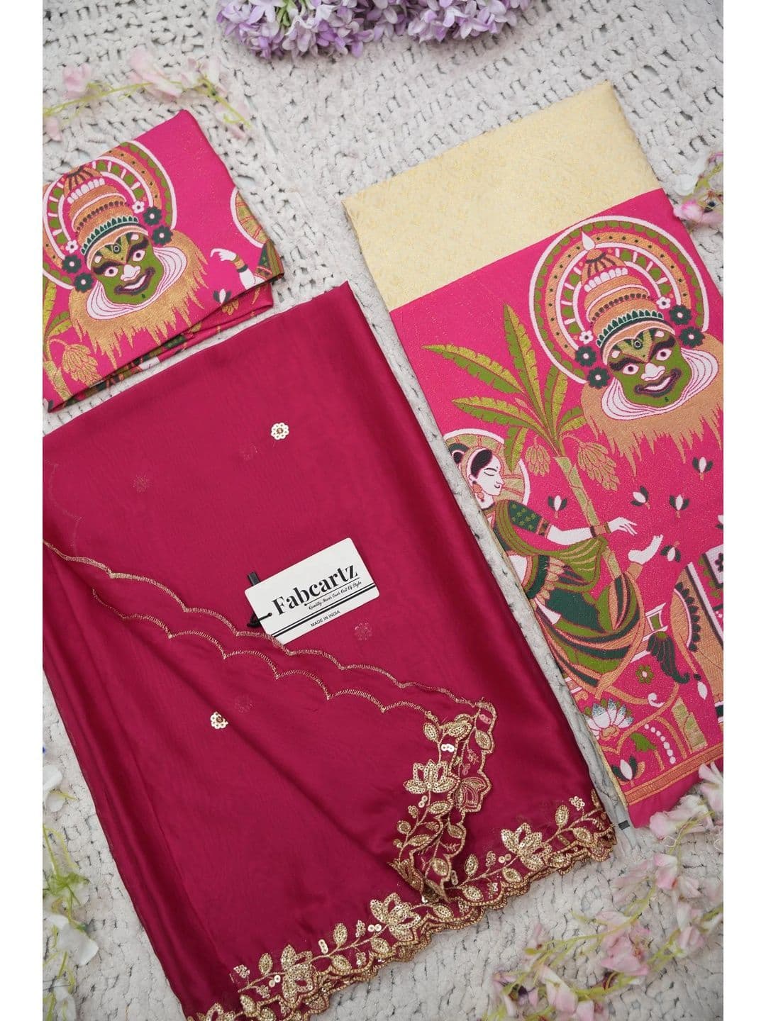 Fabcartz Sequinned Printed Silk Unstitched Lehenga & Blouse With Dupatta thumbnail 6