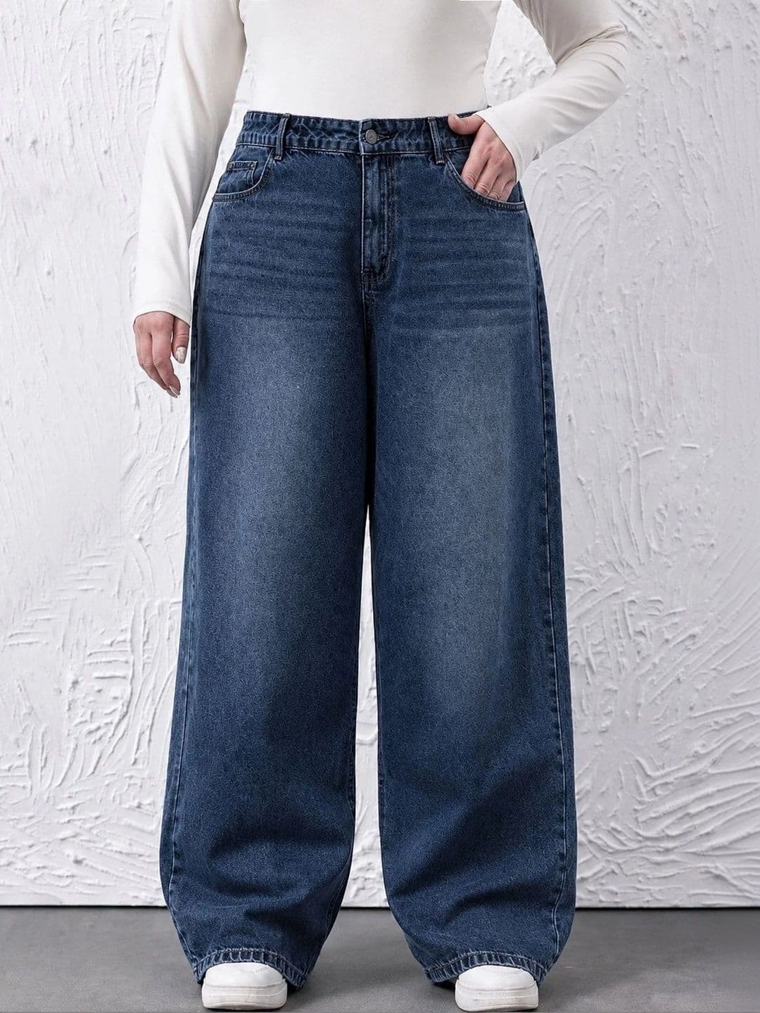 CURVE BY KOTTY Women Wide Leg High-Rise Low Distress Stretchable Jeans - view 1