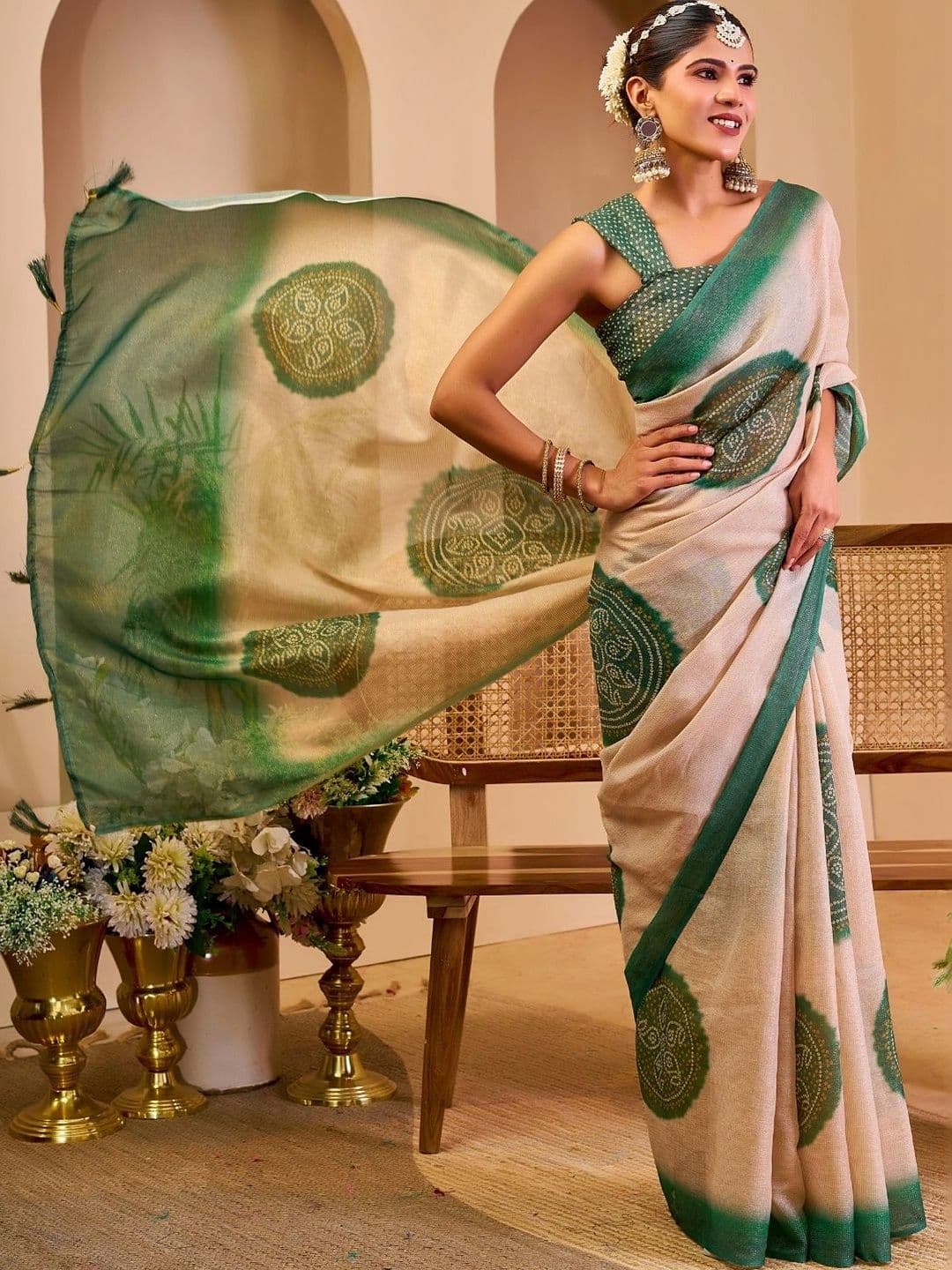 ZAMUNA Bandhani Tissue Designer Bhagalpuri Saree thumbnail 6