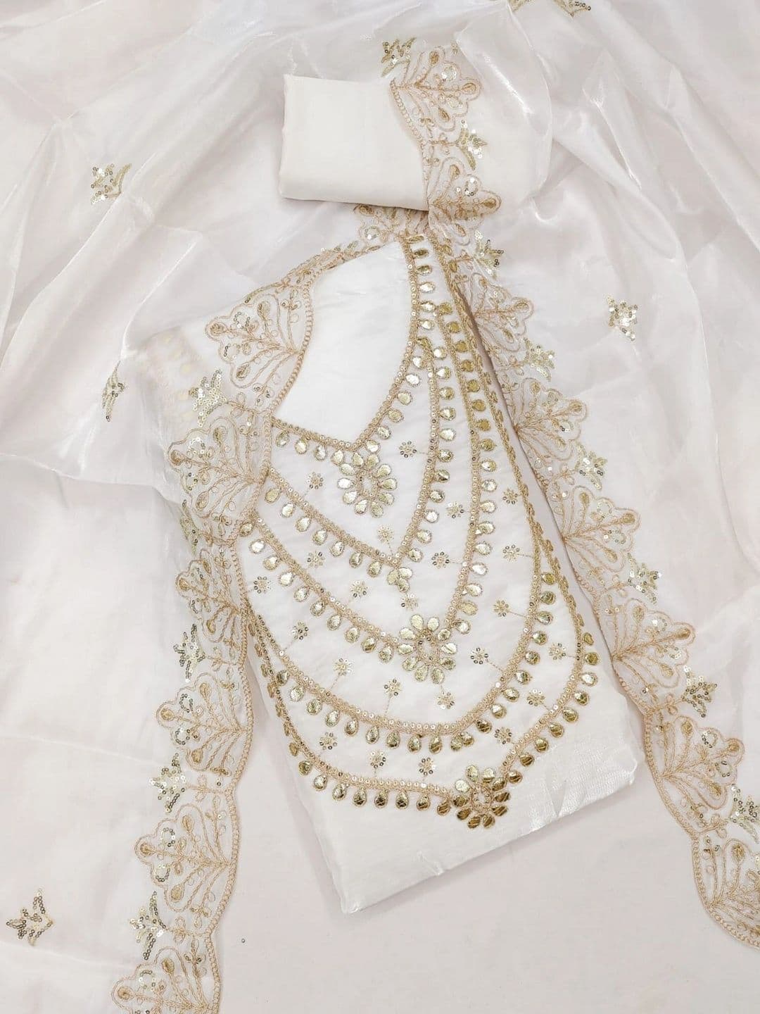 TAVAS Embellished Pure Silk Unstitched Dress Material thumbnail 3