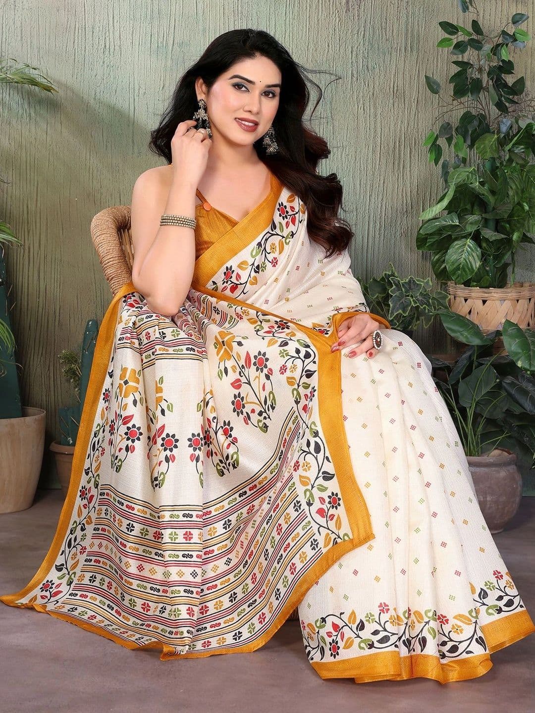 NIRVAAN Floral Art Silk Saree - view 1
