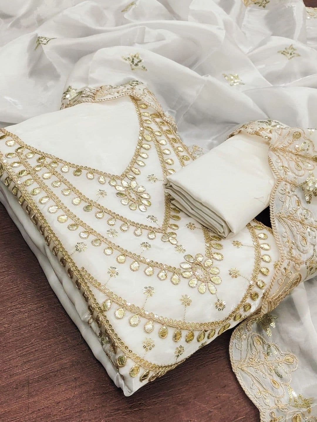 TAVAS Embellished Pure Silk Unstitched Dress Material thumbnail 7