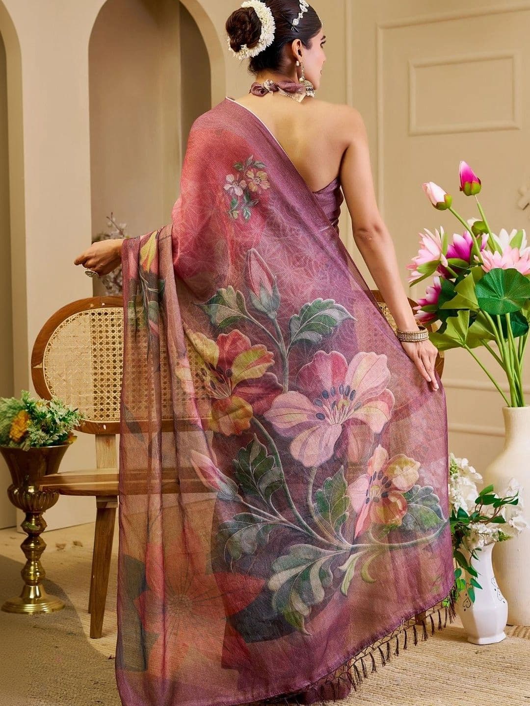 ZAMUNA Floral Tissue Designer Bhagalpuri Saree thumbnail 6