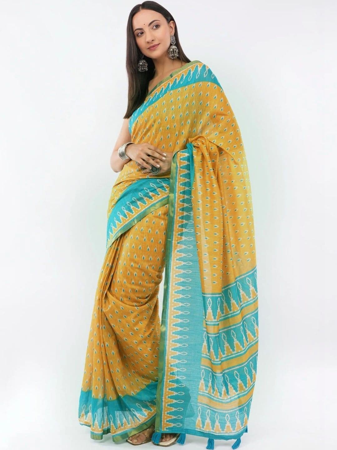SAMANTHA Ethnic Motifs Linen Blend Belted Saree - view 1