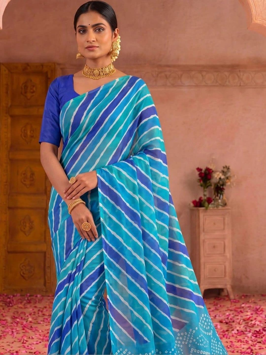 SAMANTHA Leheriya Poly Georgette Leheriya Saree thumbnail 3