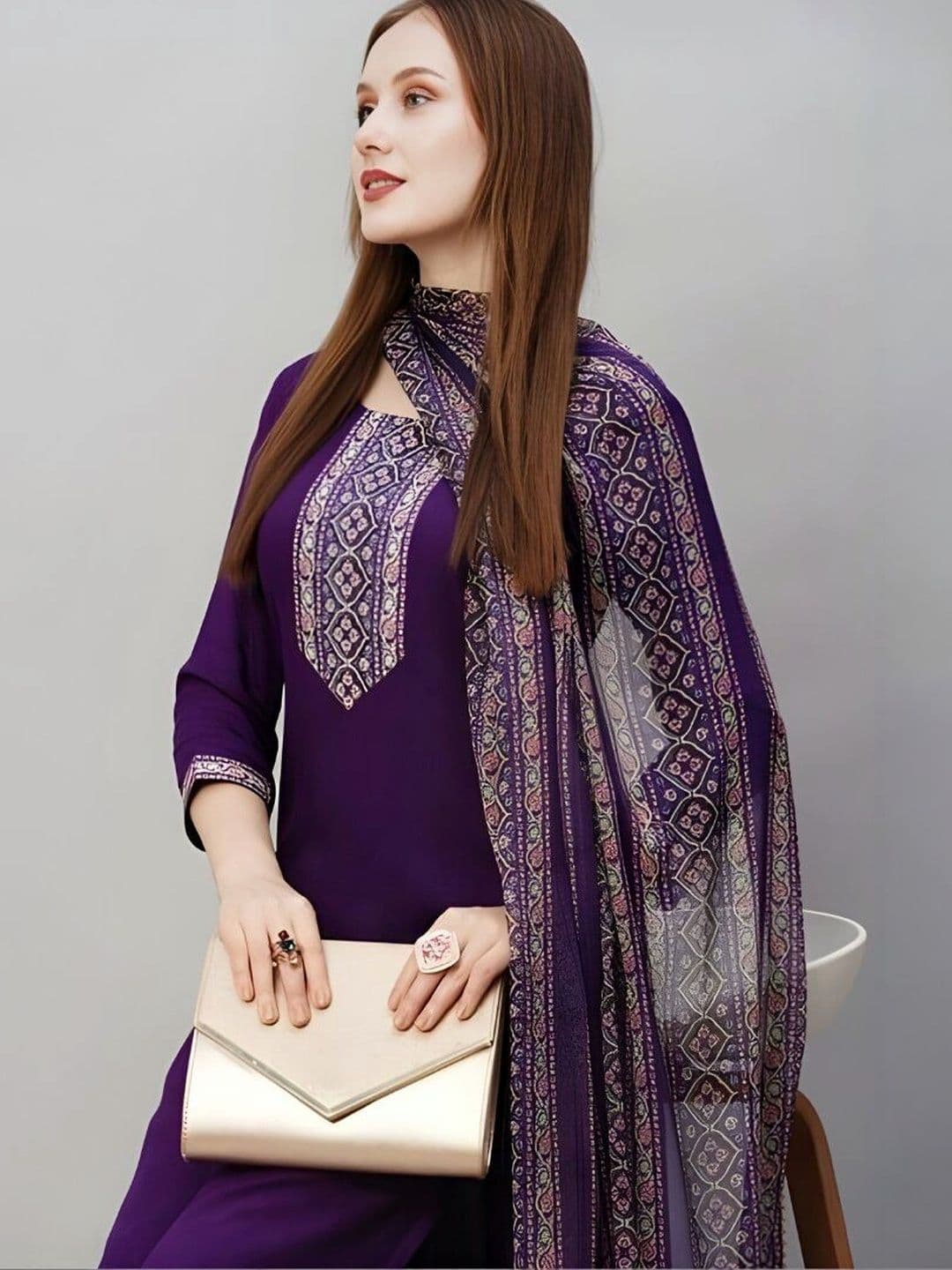 ERIKA Women  Embroidered Regular Thread Work Kurta with Trousers & With Dupatta thumbnail 3