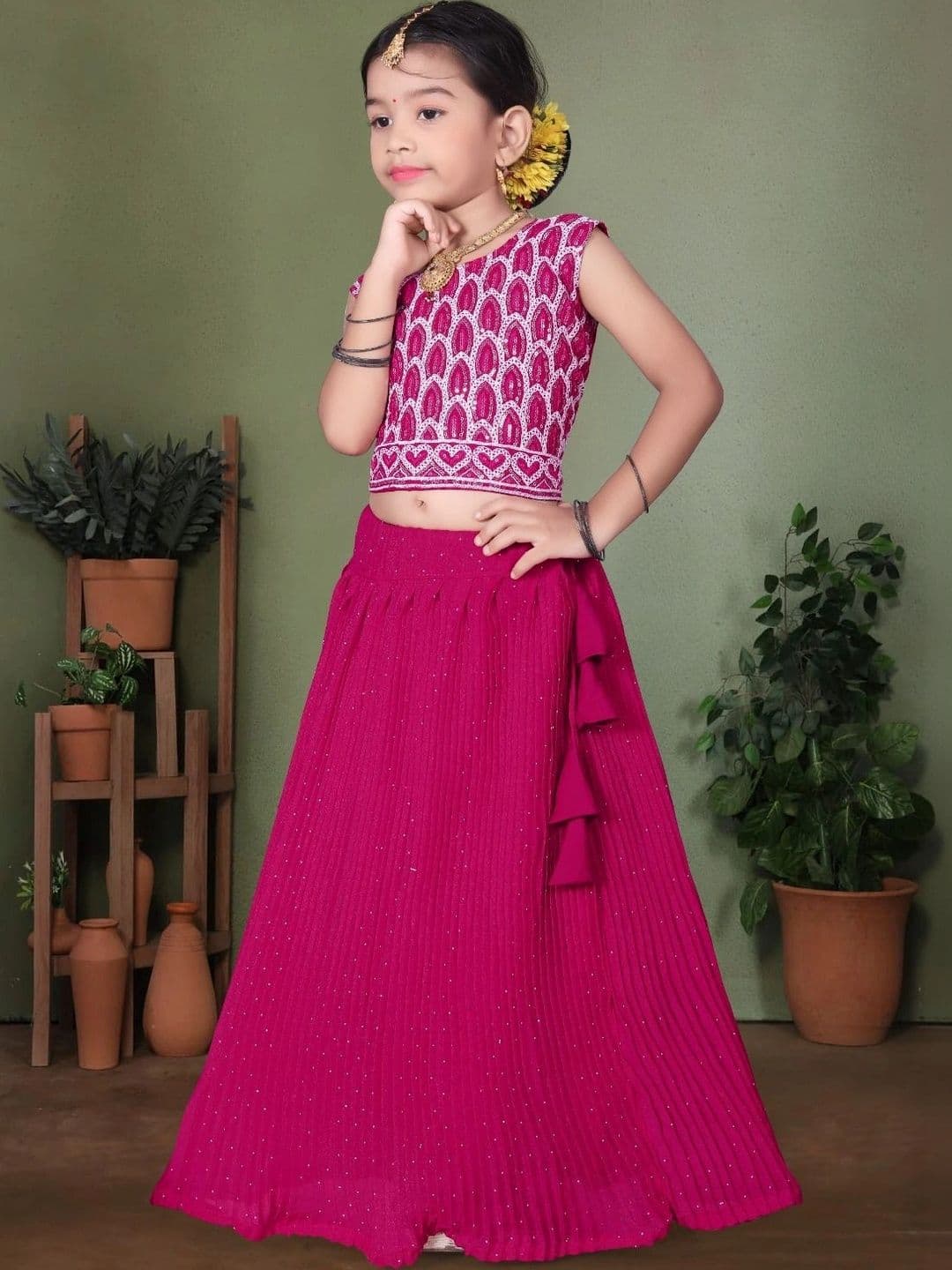 Tiny Twirls Girls Embellished Sequinned Ready to Wear Lehenga & thumbnail 5