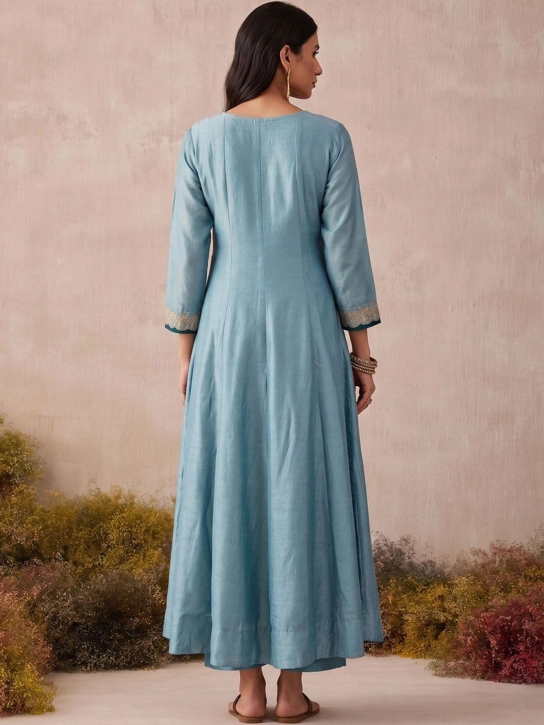 KALINI Women Ethnic Motifs Embroidered Empire Dupion Silk Kurta with Trousers & Dupatta thumbnail 5