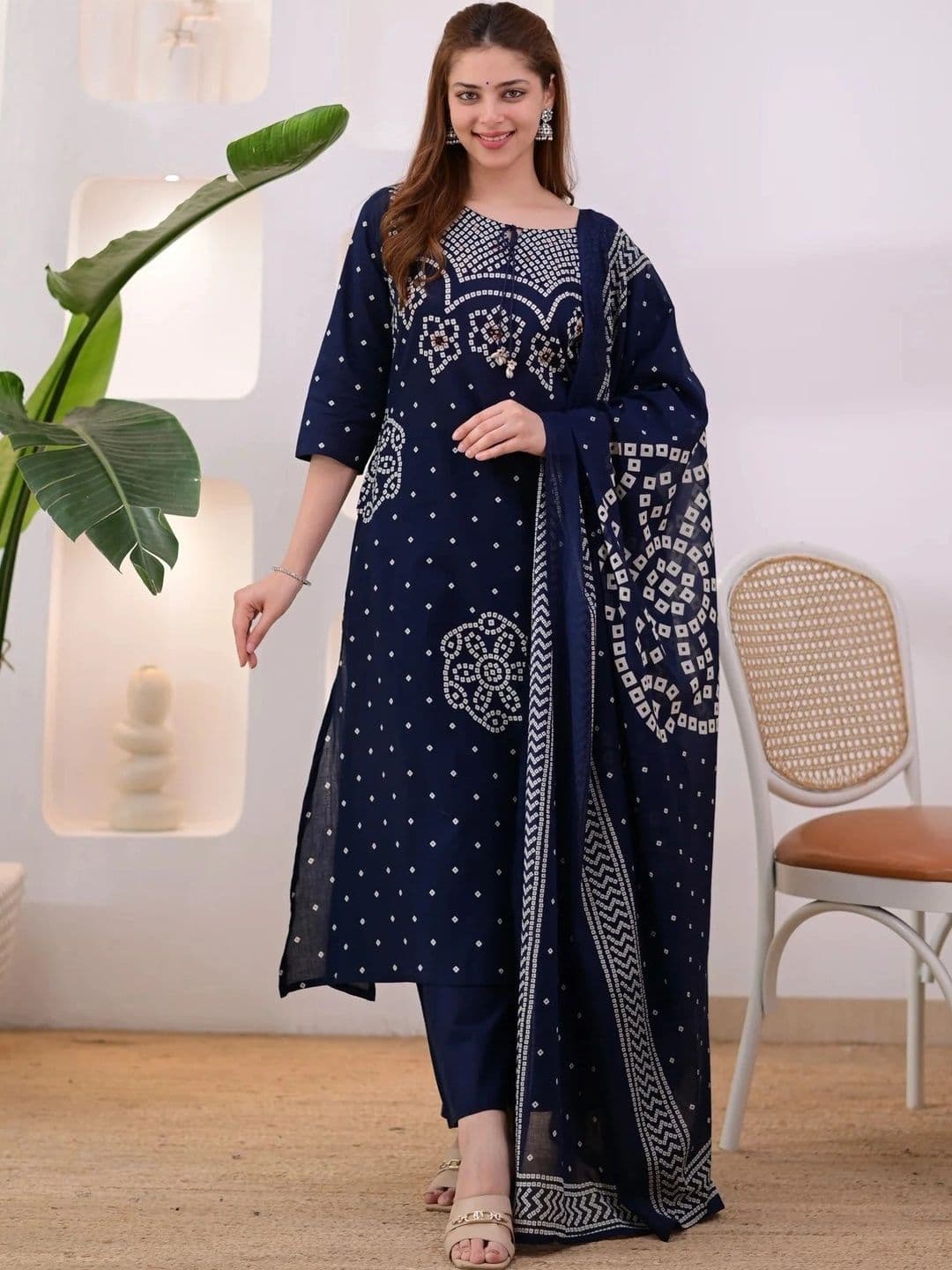 Sangria Women Ethnic Motifs Printed Regular Pure Cotton Kurta with Palazzos & With Dupatta - view 1