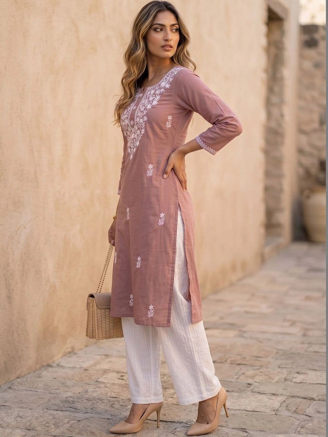 KALAMIR Women Ethnic Motifs Embroidered Chikankari Kurta thumbnail 2