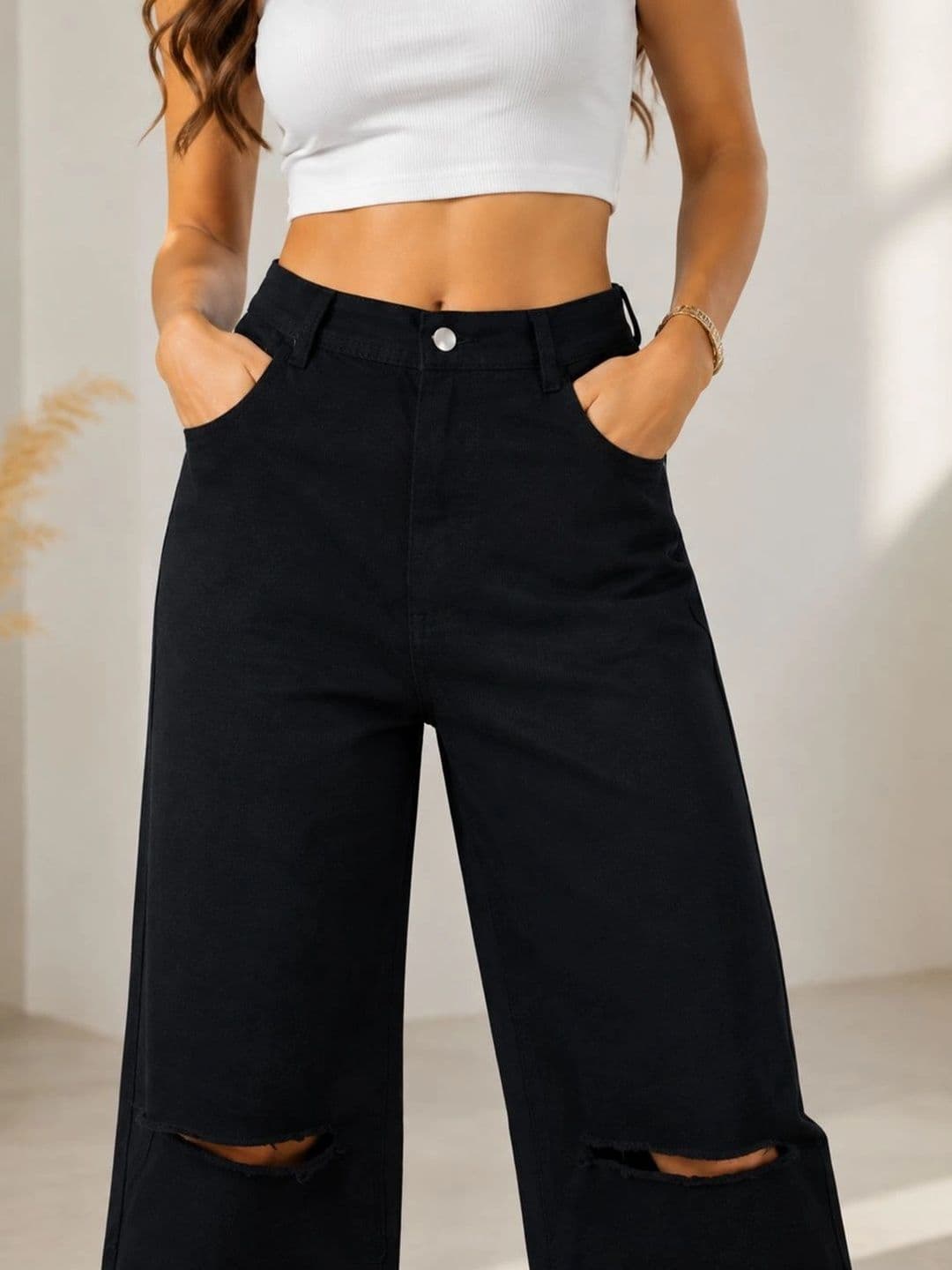 Encrypt Women Classic Relaxed Fit Mid-Rise Low Distress Stretchable Jeans thumbnail 3